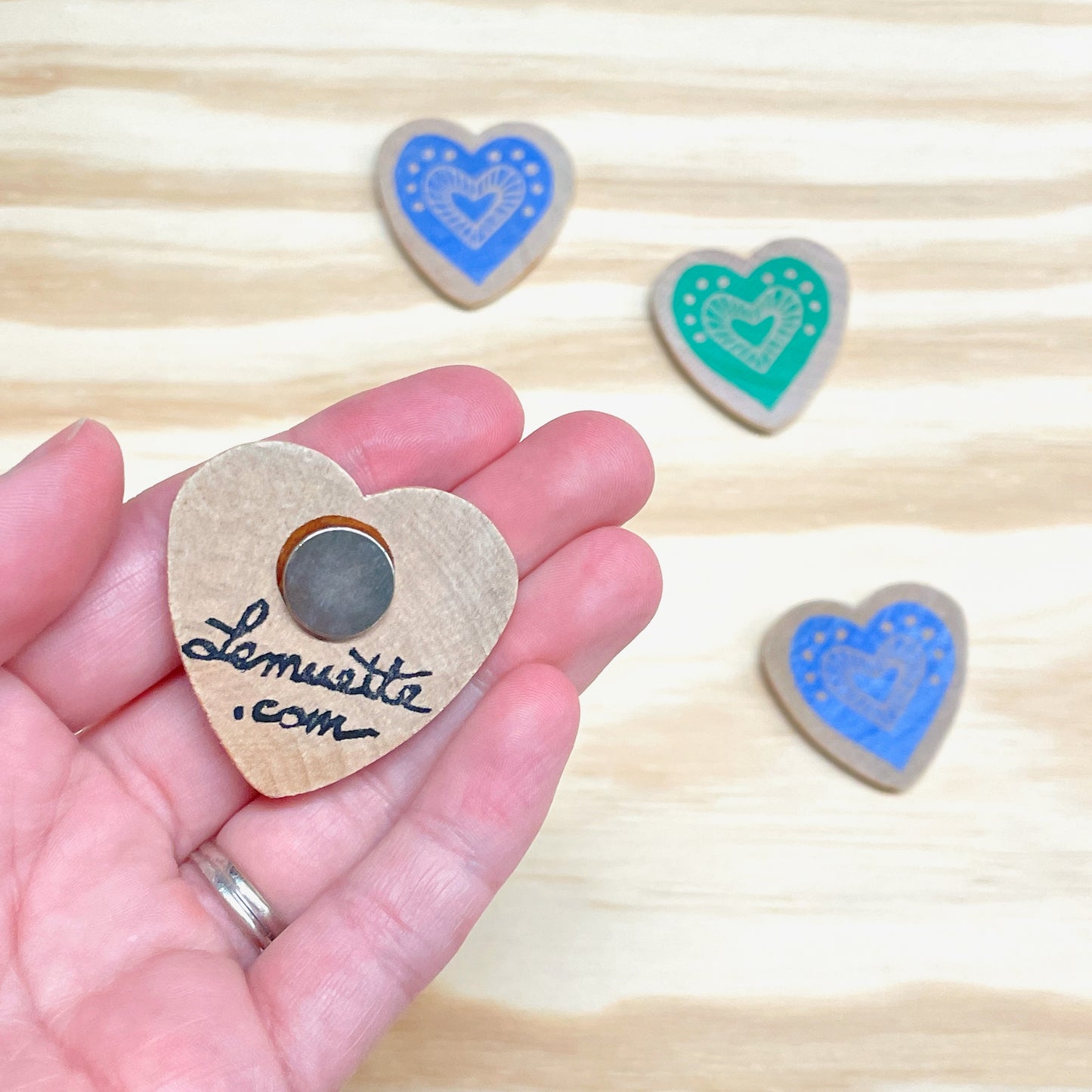 Heart Magnets - hand stamped wood (set of 4)