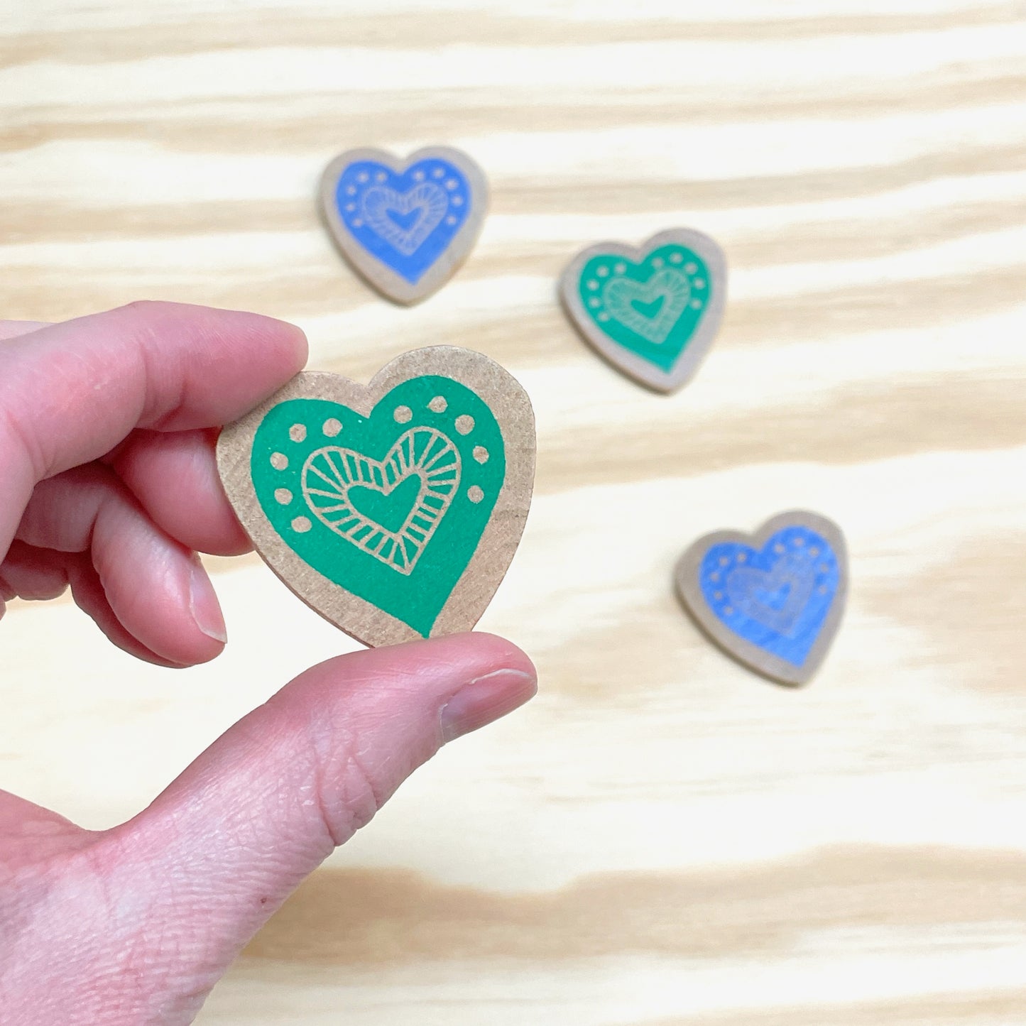 Heart Magnets - hand stamped wood (set of 4)