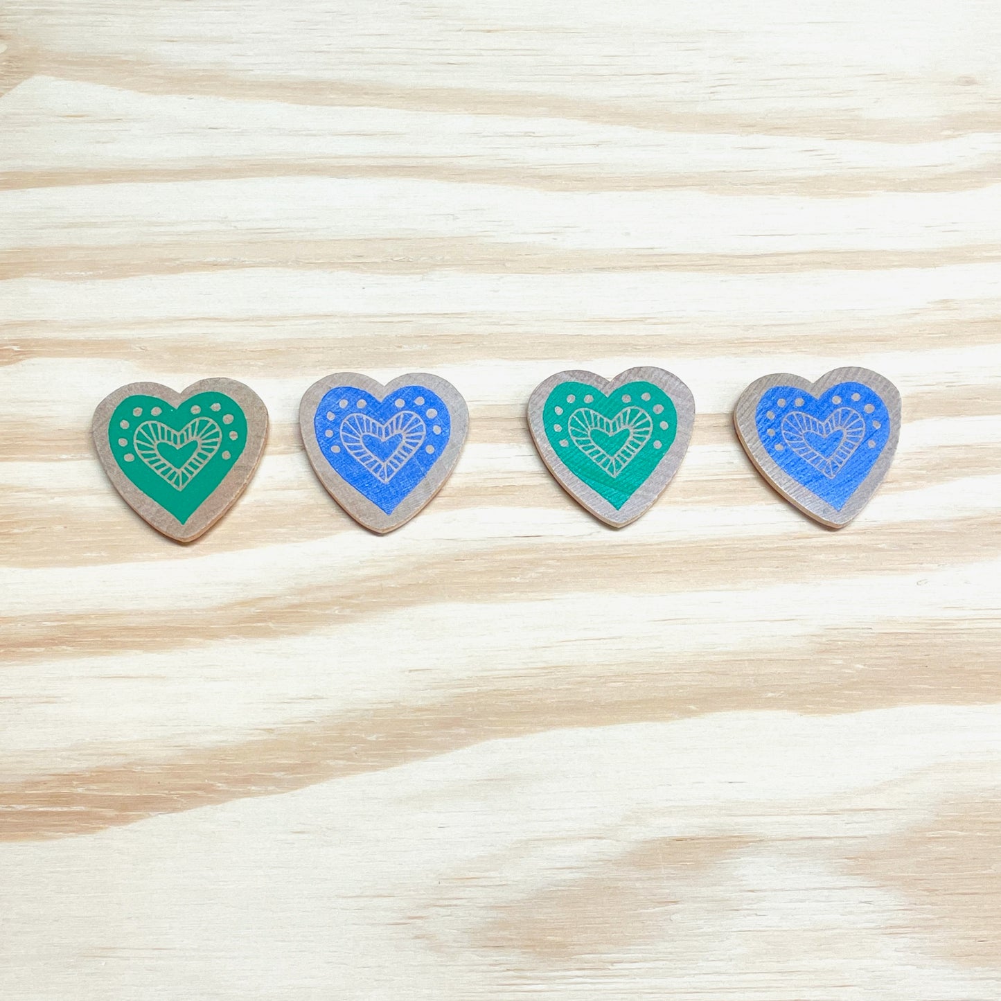 Heart Magnets - hand stamped wood (set of 4)