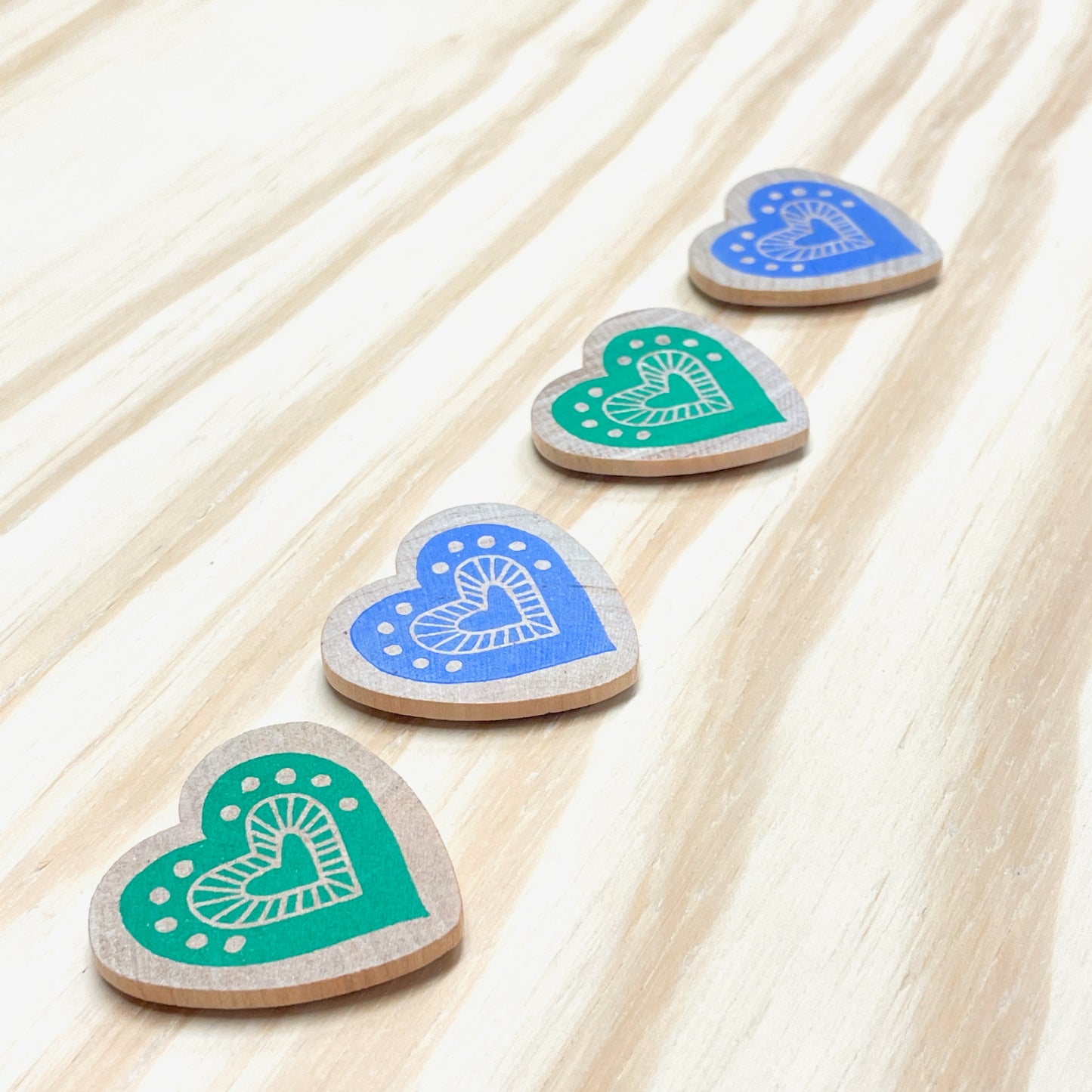 Heart Magnets - hand stamped wood (set of 4)