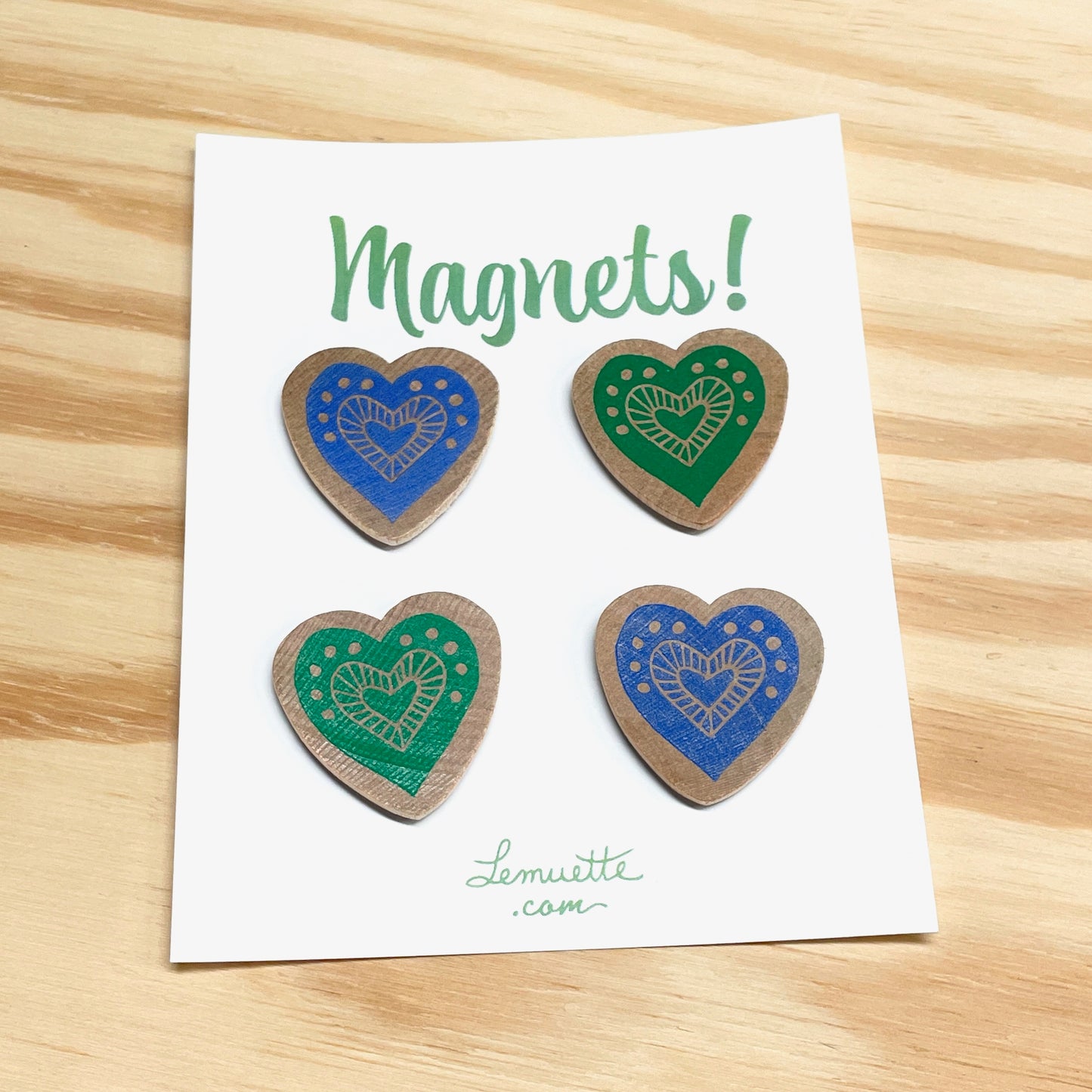 Heart Magnets - hand stamped wood (set of 4)