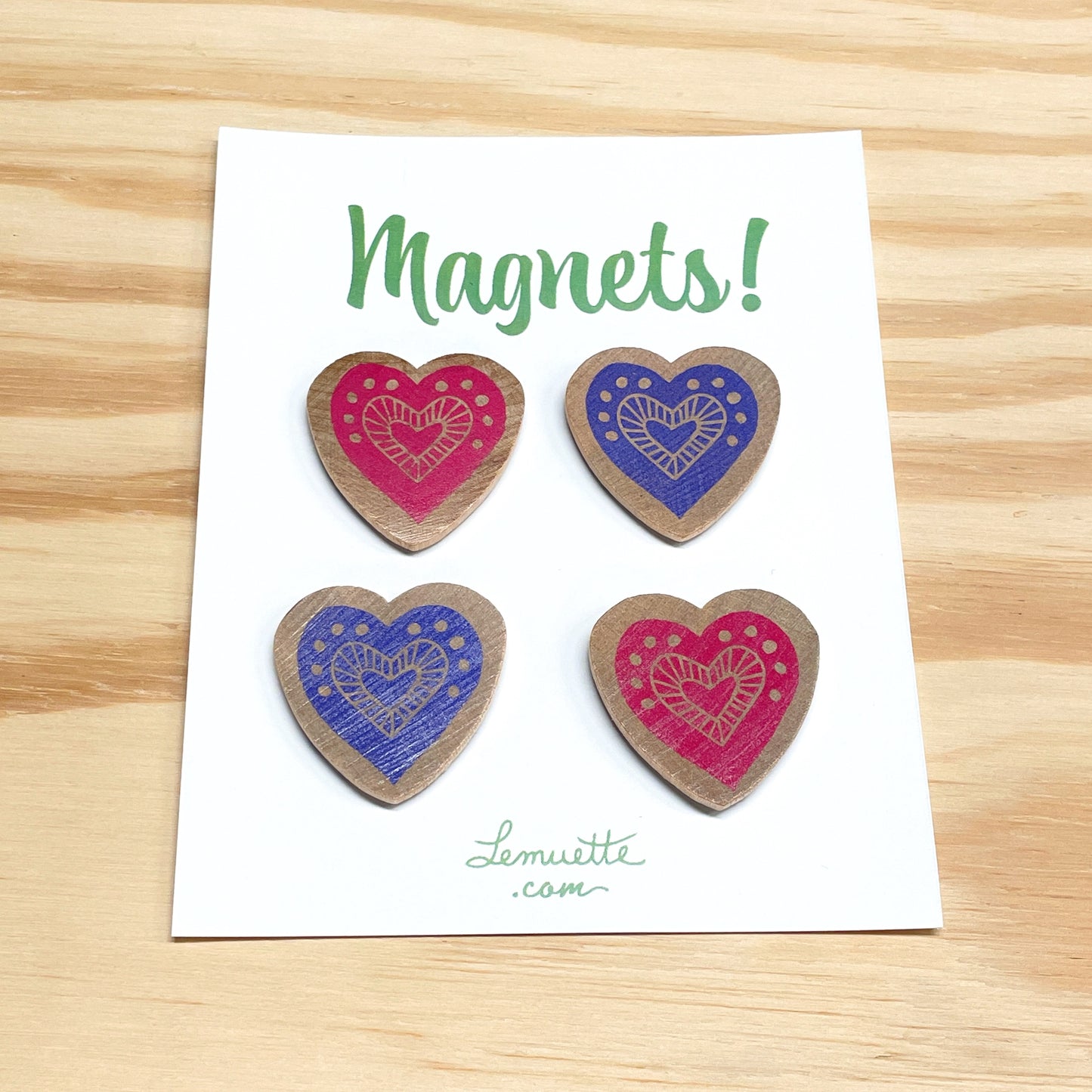 Heart Magnets - hand stamped wood (set of 4)