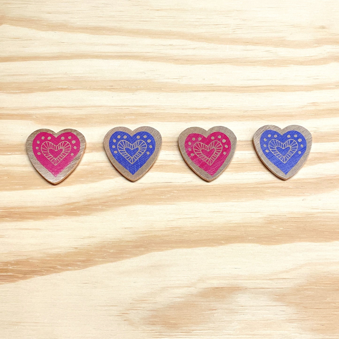 Heart Magnets - hand stamped wood (set of 4)