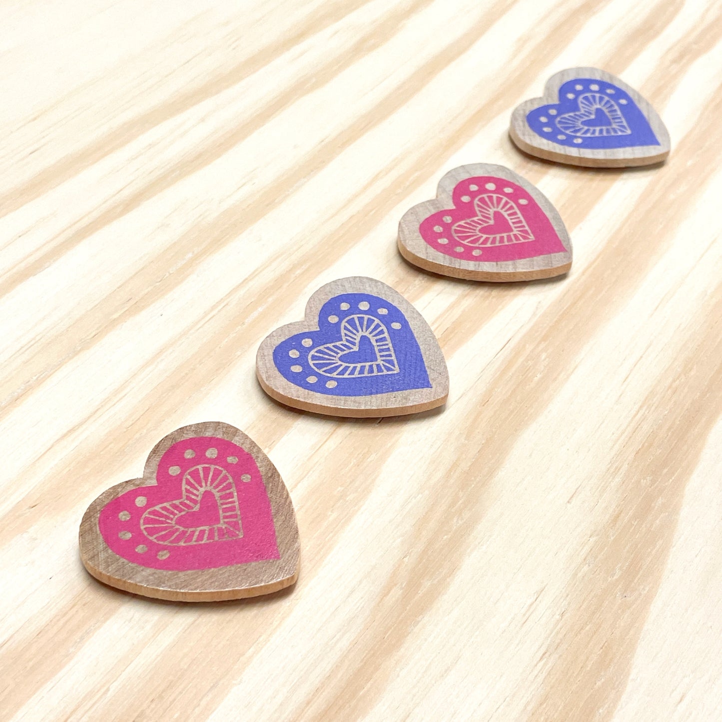 Heart Magnets - hand stamped wood (set of 4)