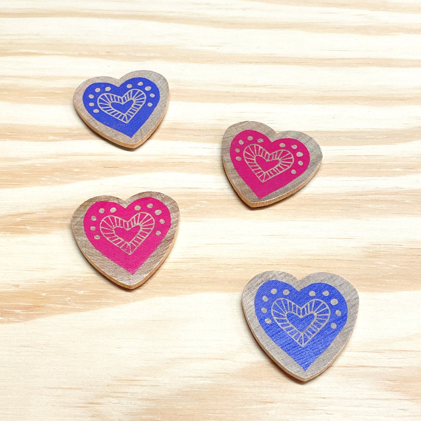 Heart Magnets - hand stamped wood (set of 4)