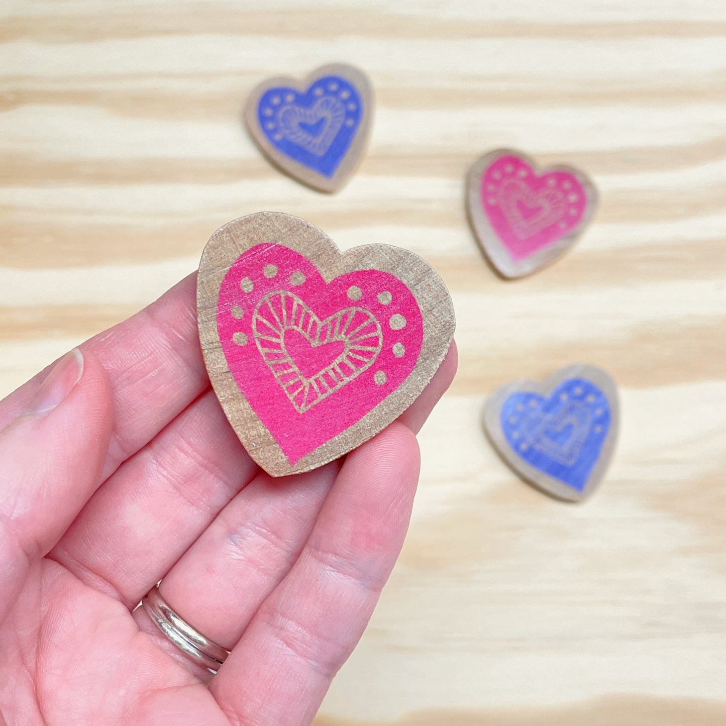 Heart Magnets - hand stamped wood (set of 4)