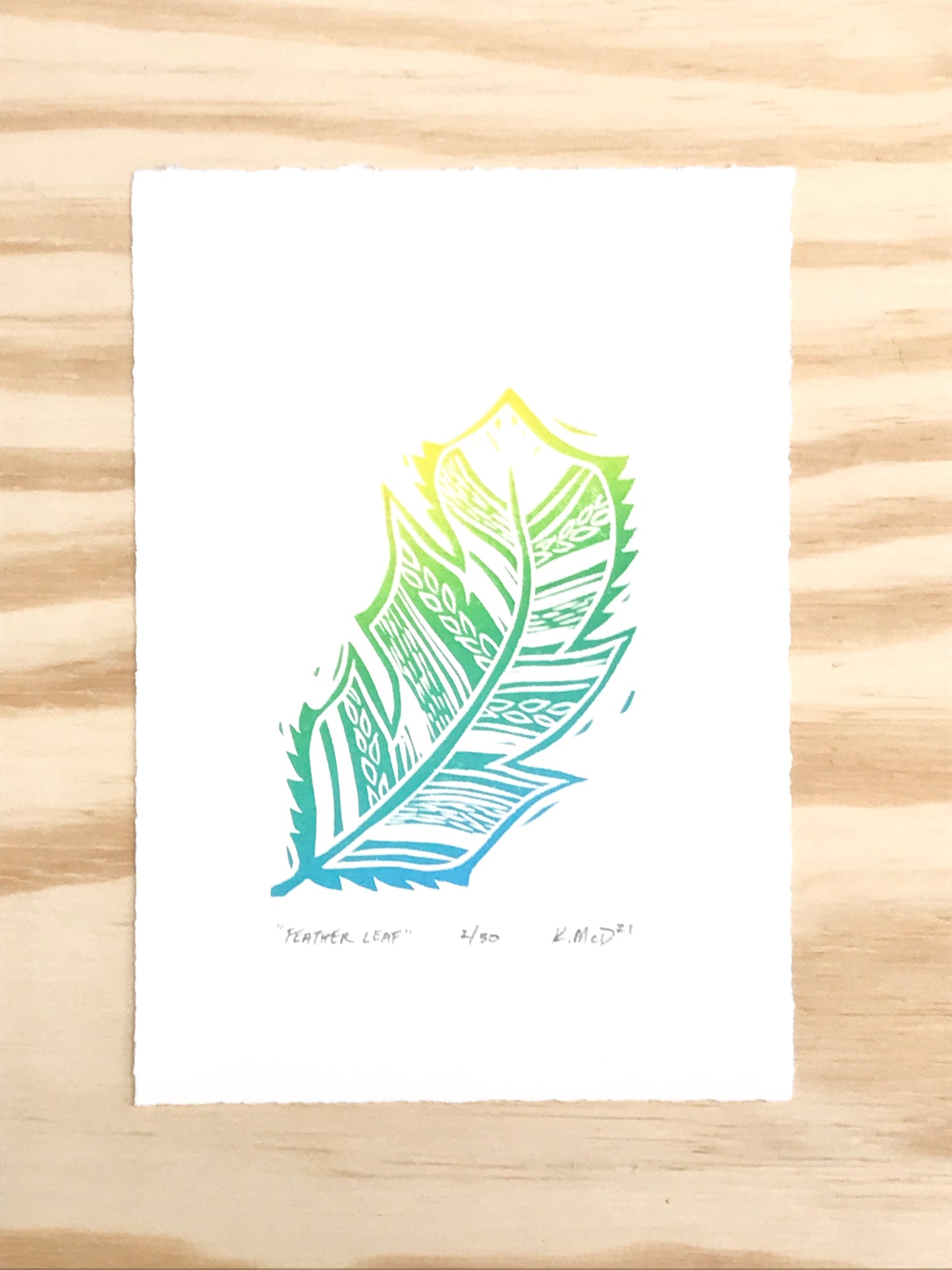 Feather Leaf - woodblock print (5x7")