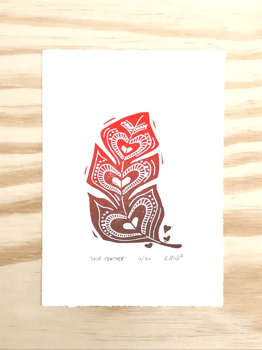 Love Feather - woodblock print (5x7")