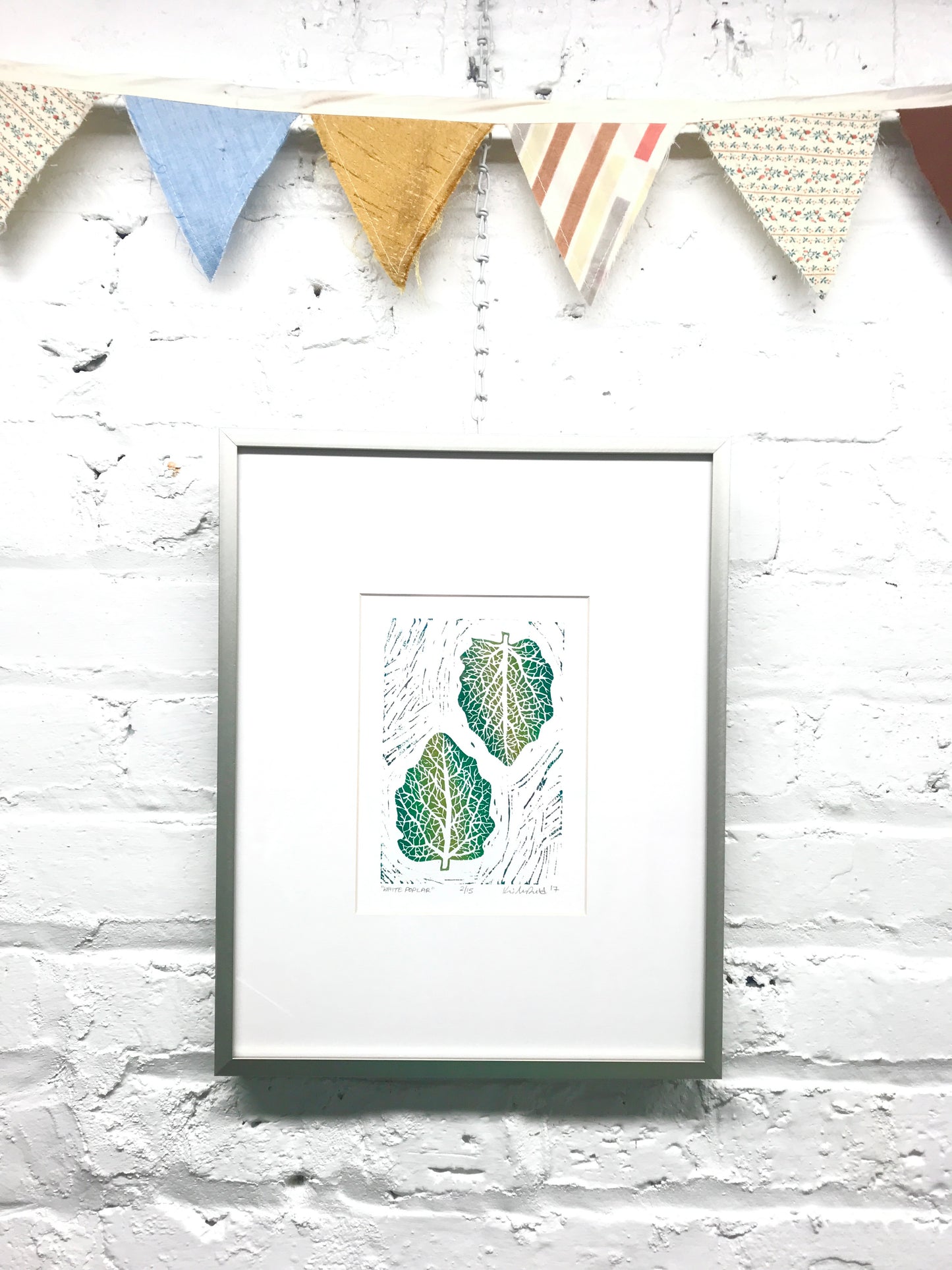 White Poplar leaves FRAMED - woodblock print (11x14”)