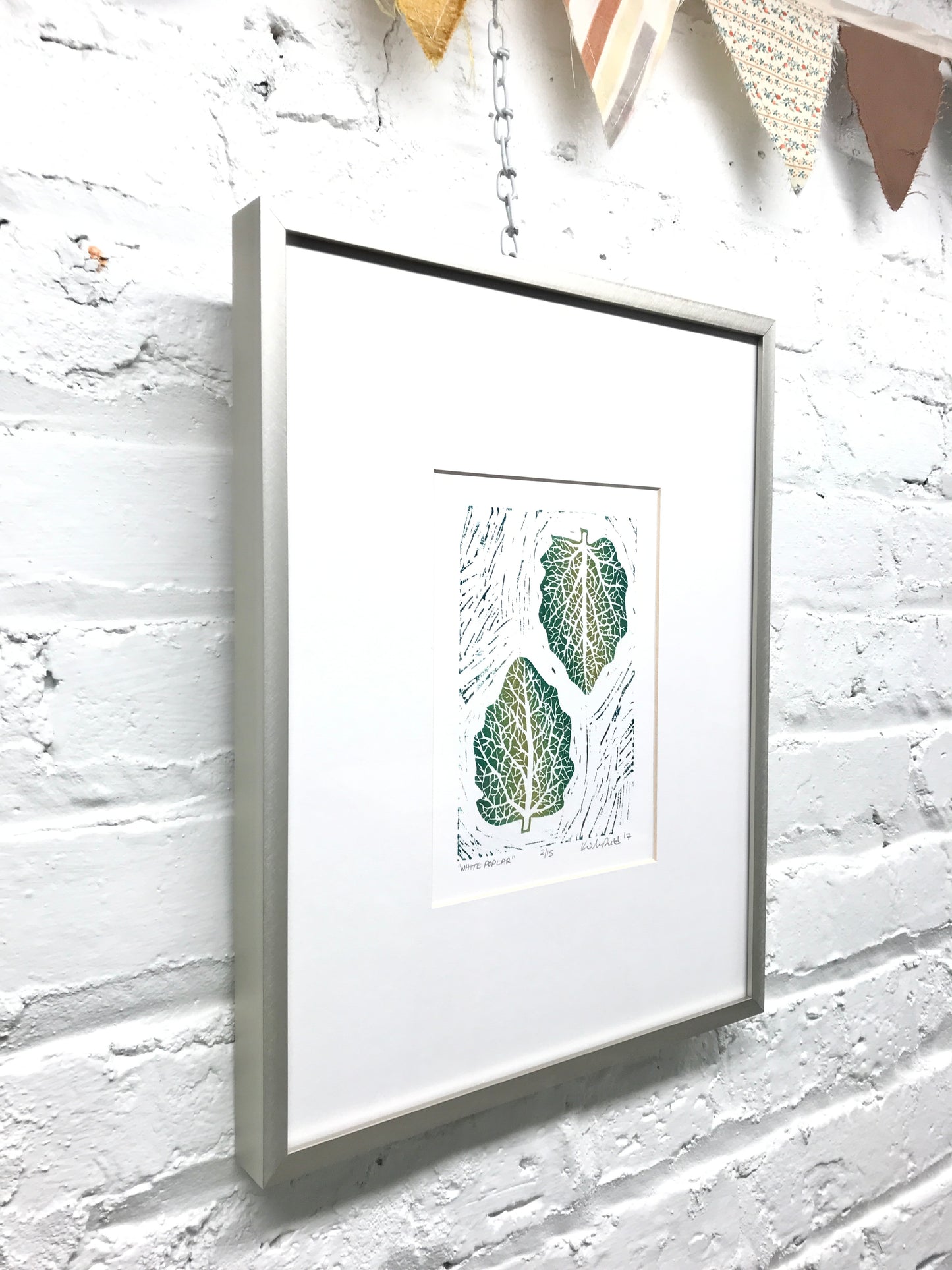 White Poplar leaves FRAMED - woodblock print (11x14”)