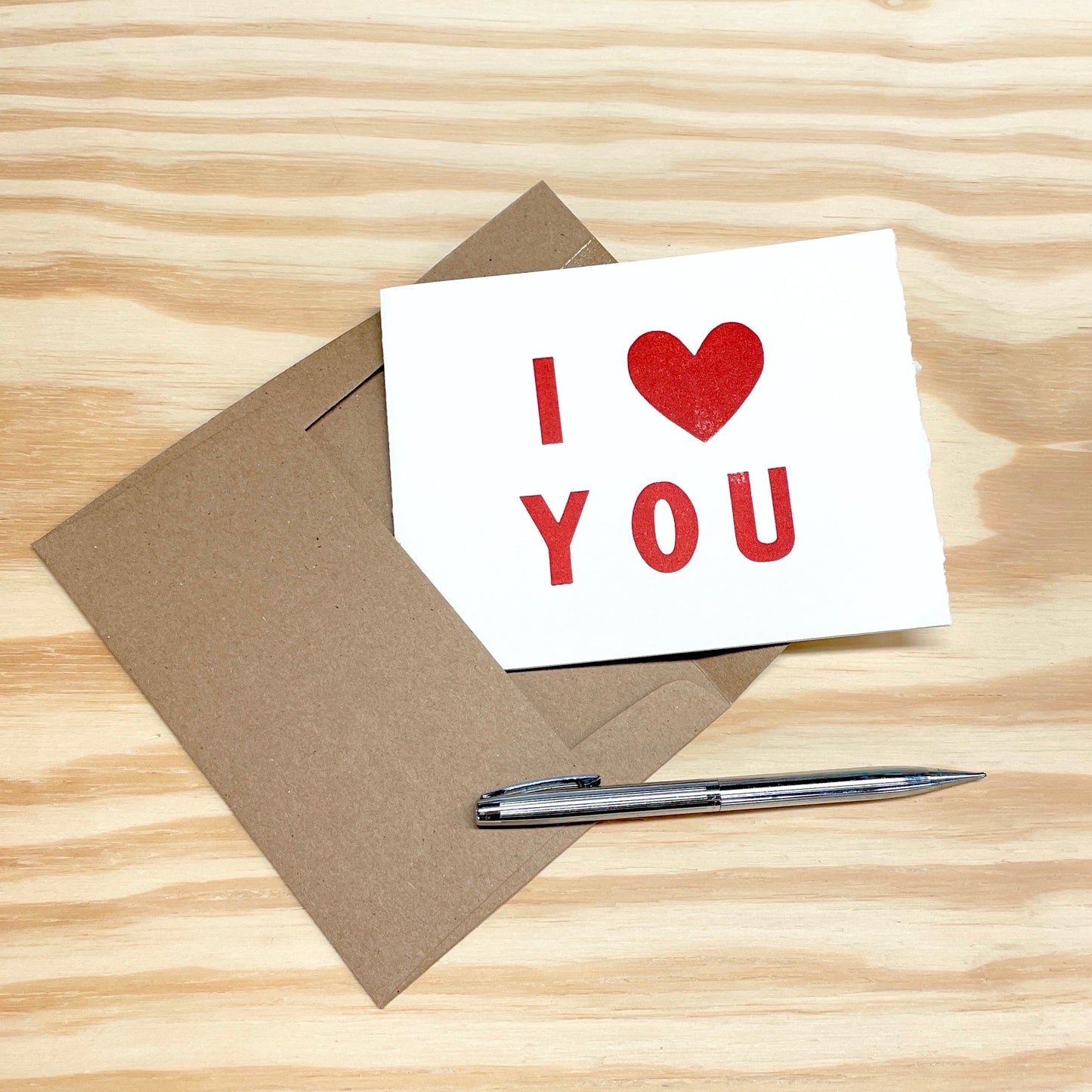 I Heart You - single card - wood type letterpress printed