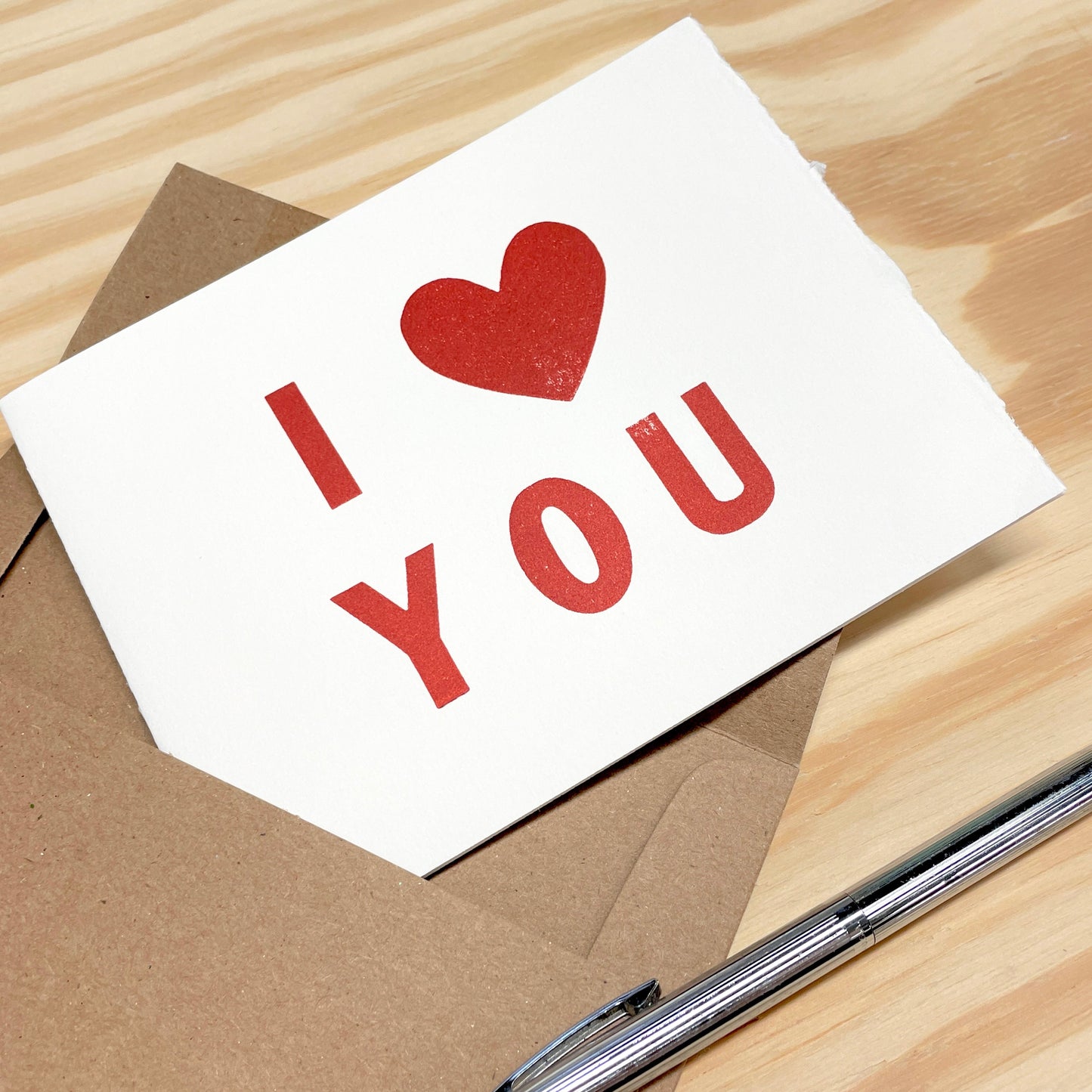 I Heart You - single card - wood type letterpress printed