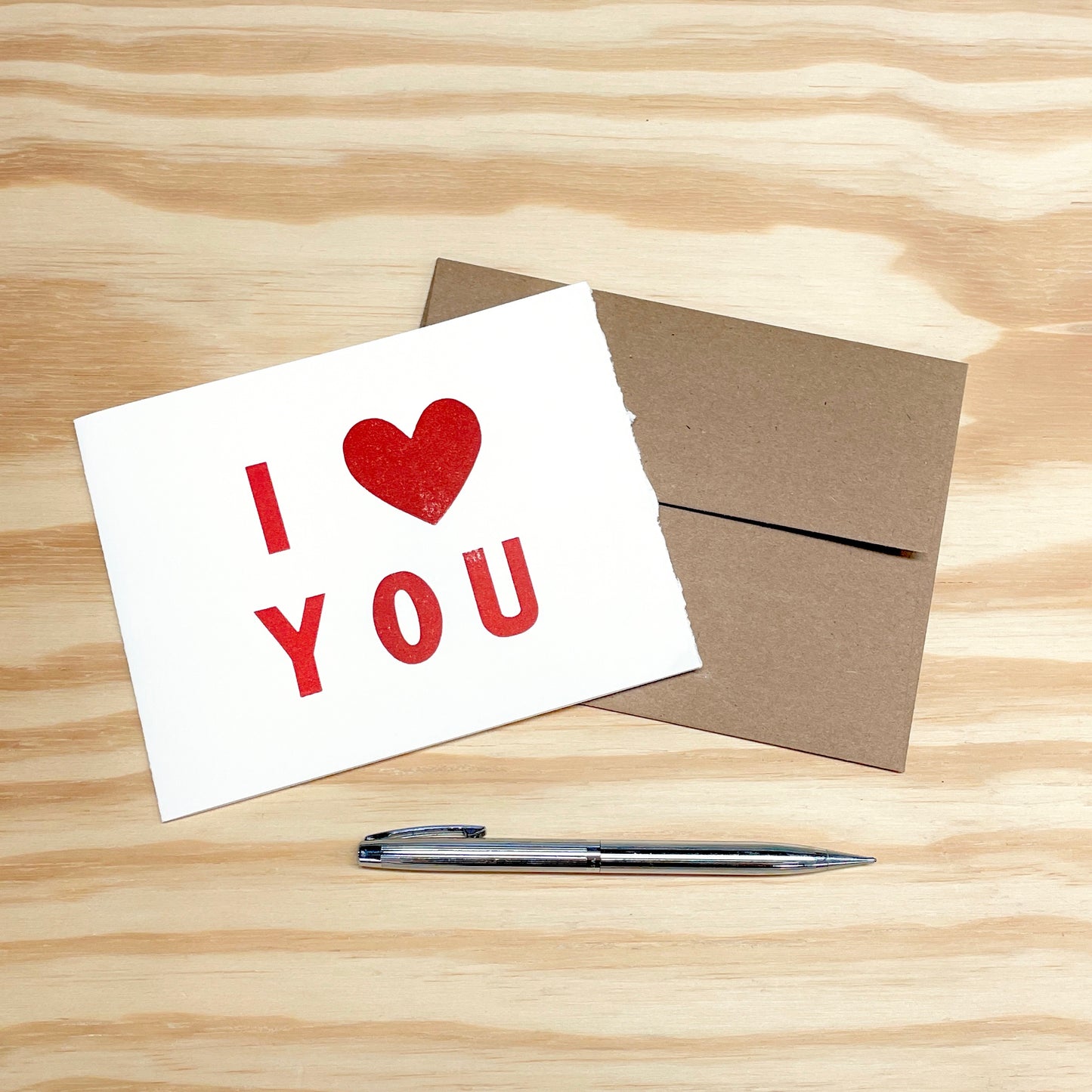 I Heart You - single card - wood type letterpress printed