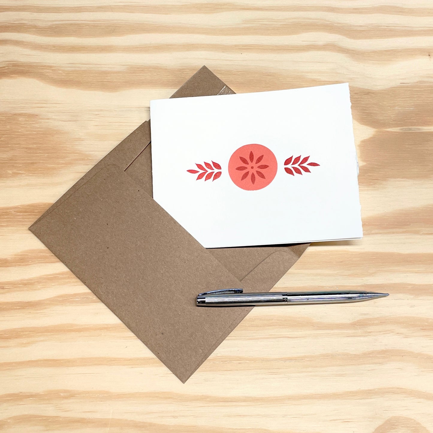 Spring Circle Flower - single card - wood type letterpress printed