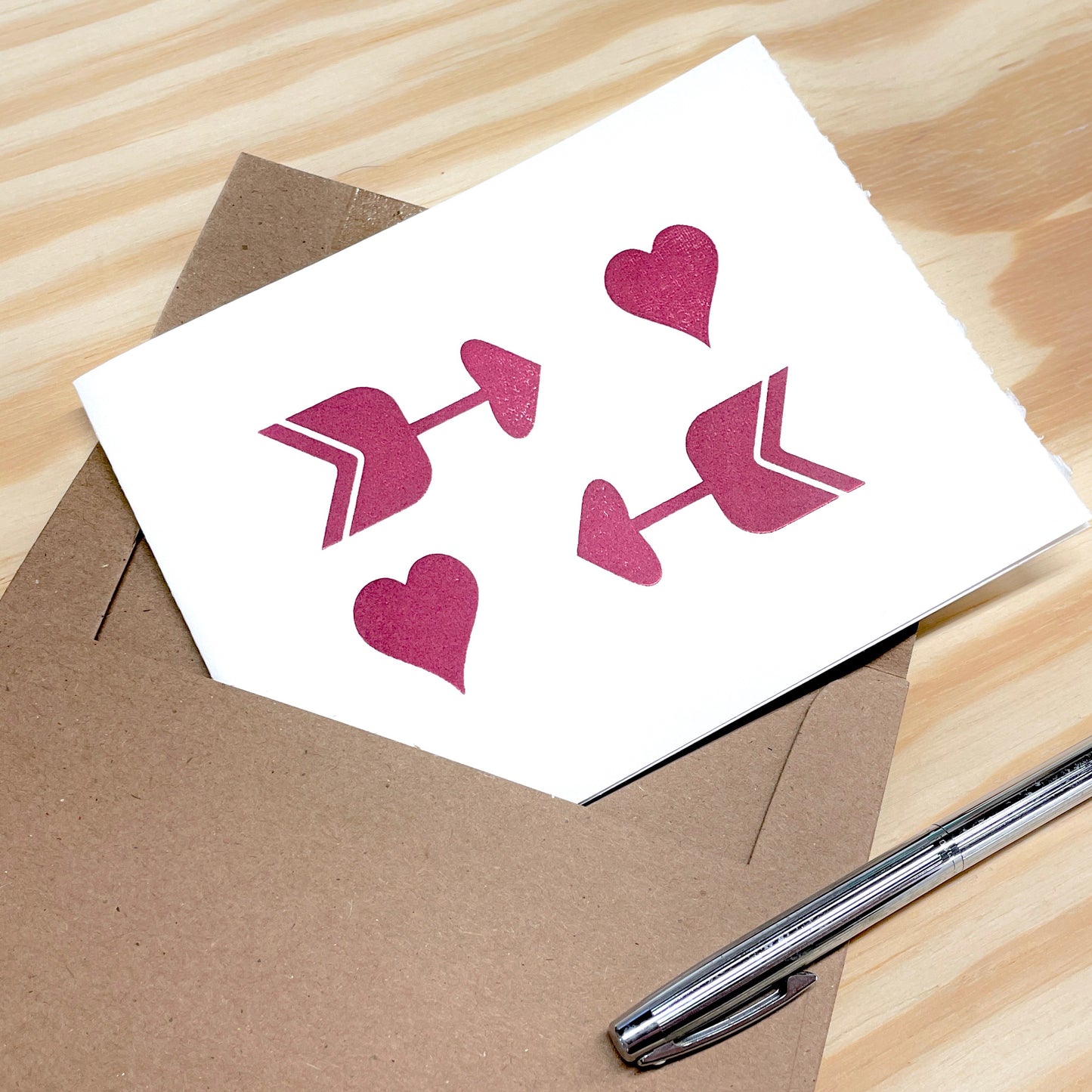 Arrows and Hearts - single card - wood type letterpress printed