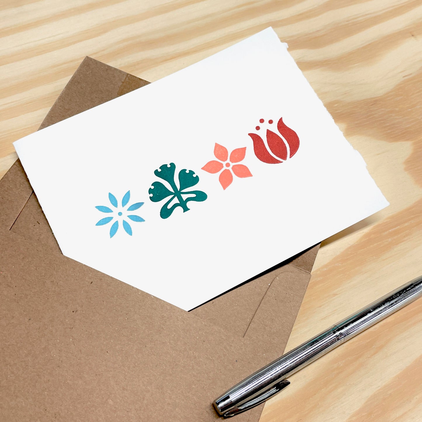 Four Flowers - single card - wood type letterpress printed