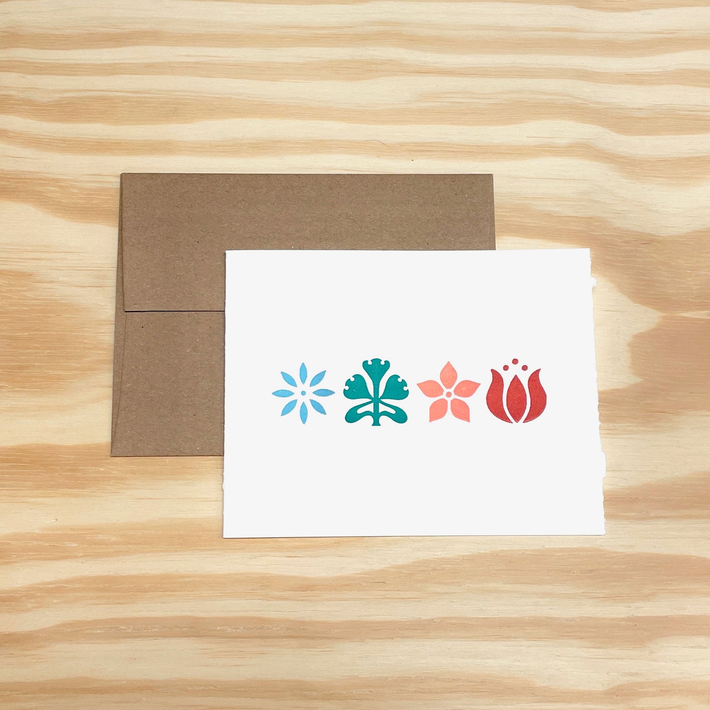 Four Flowers - single card - wood type letterpress printed