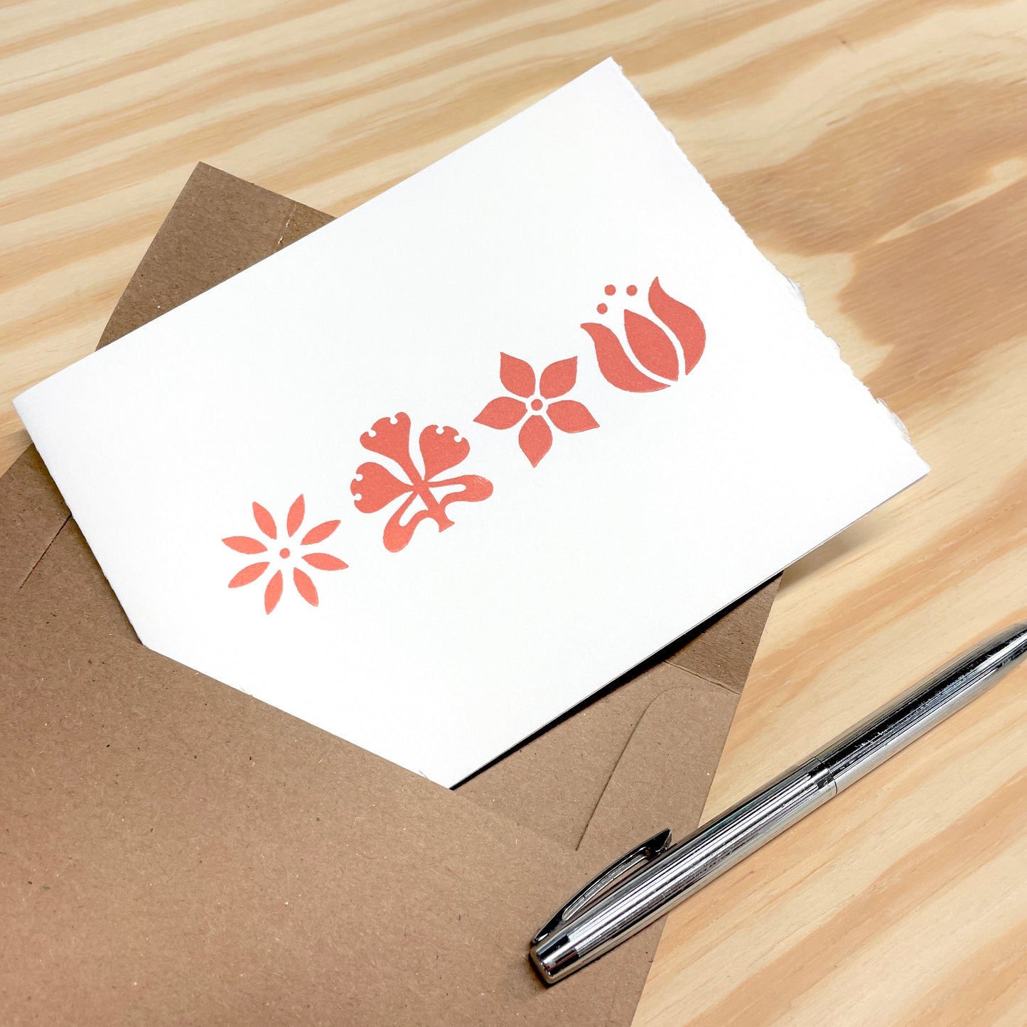 Four Flowers - single card - wood type letterpress printed