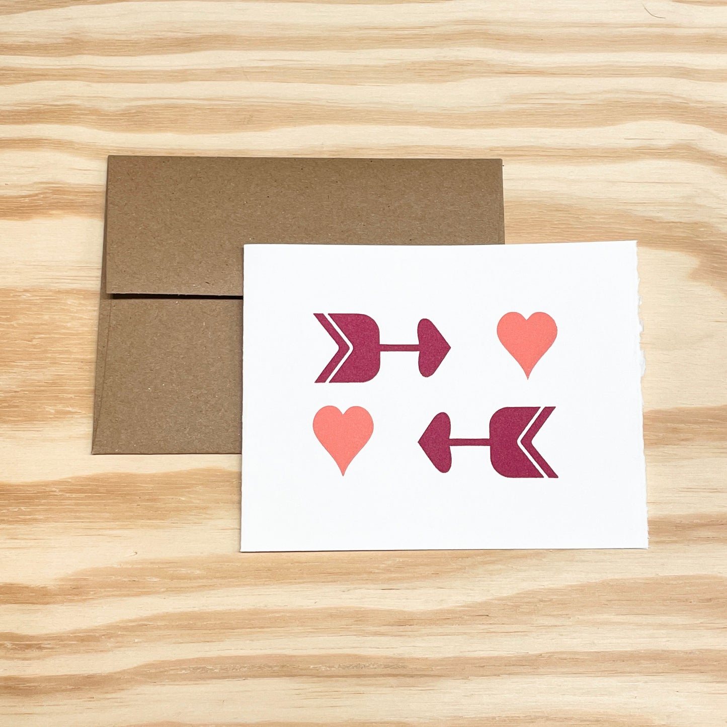 Arrows and Hearts - single card - wood type letterpress printed