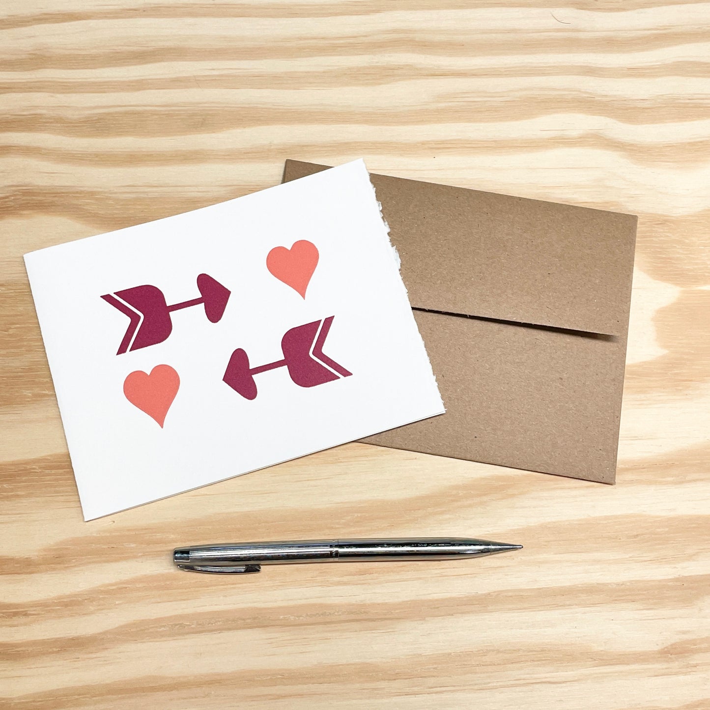 Arrows and Hearts - single card - wood type letterpress printed