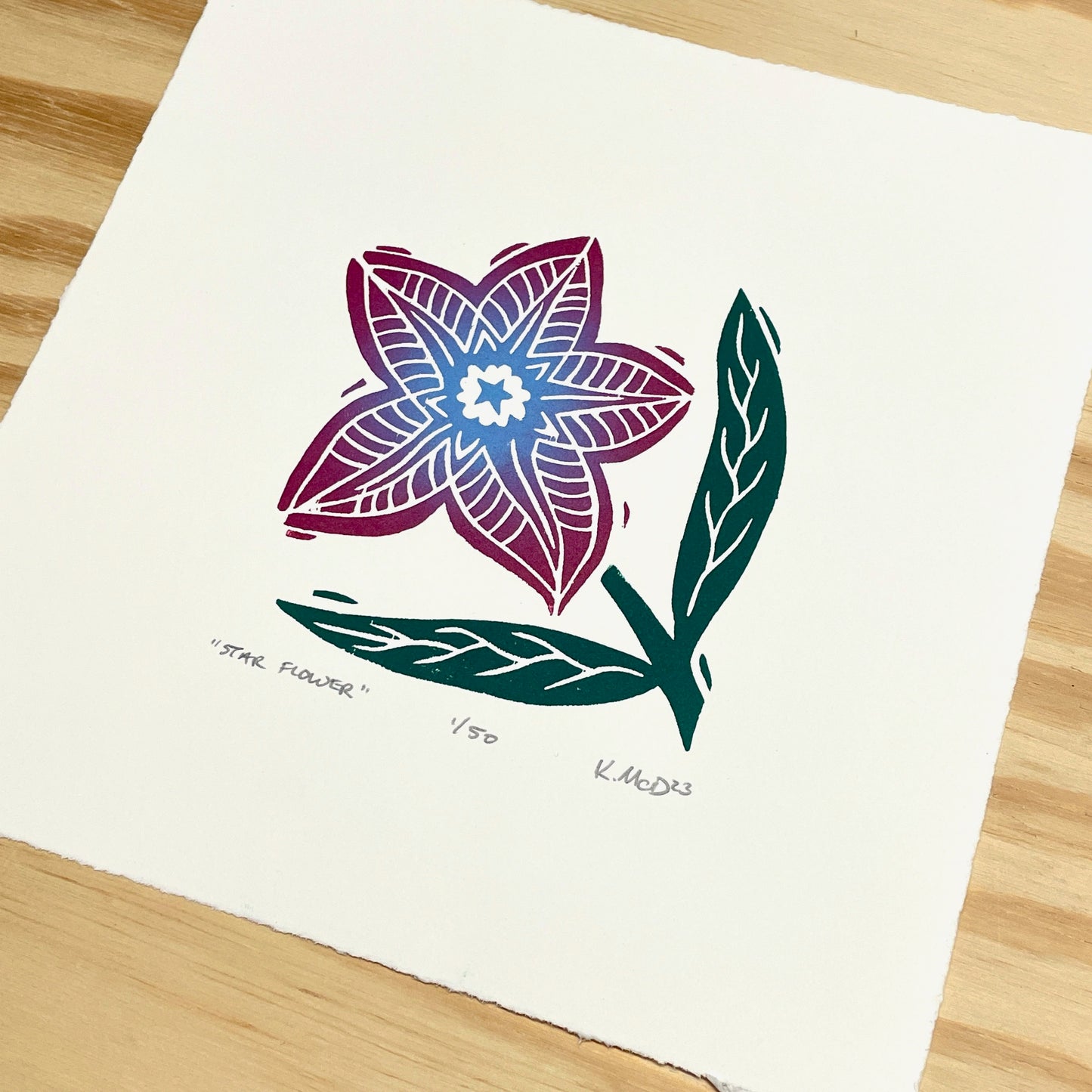 Star Flower - woodblock print (8x8")