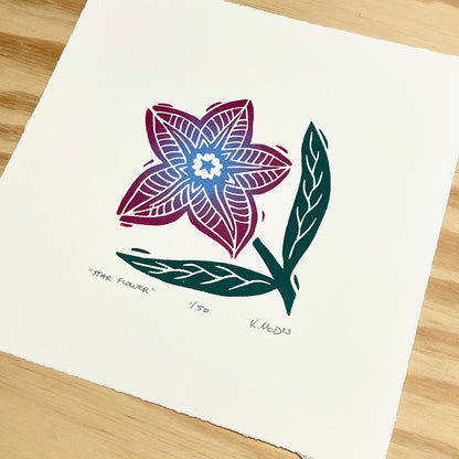 Star Flower - woodblock print (8x8")