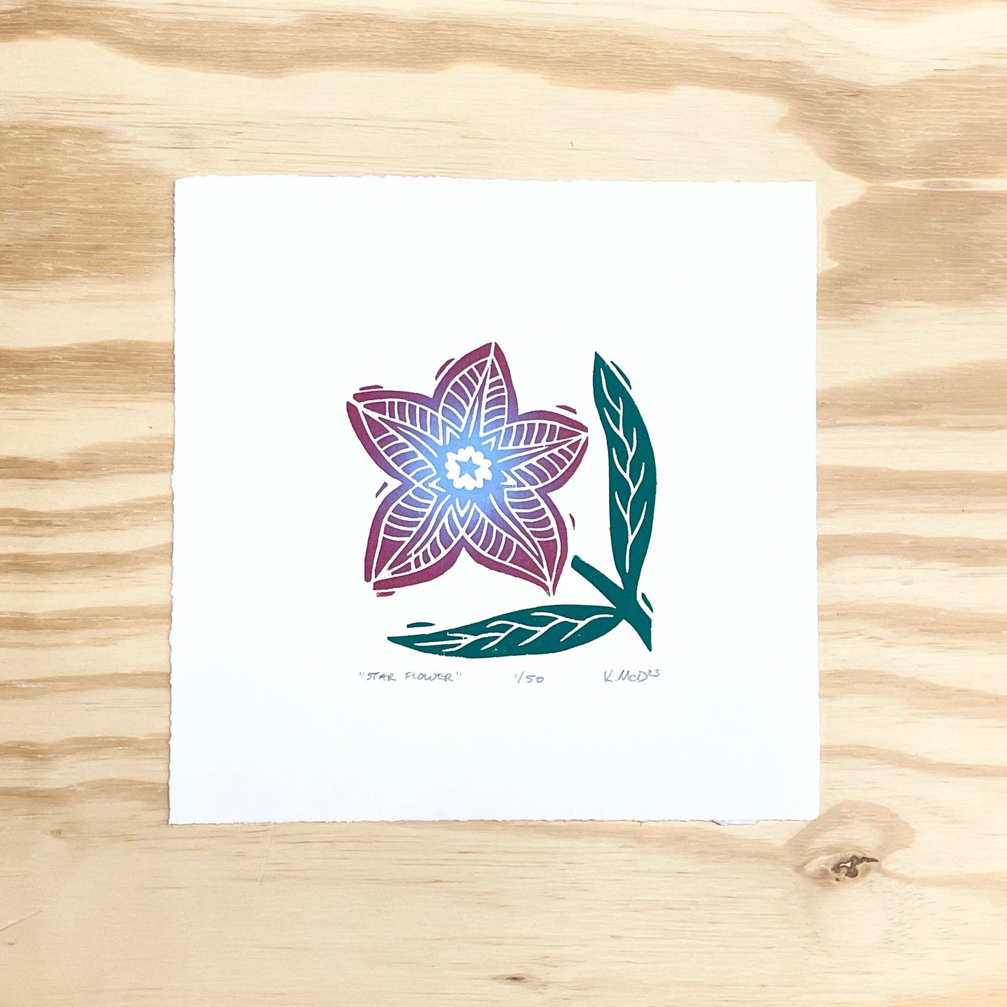 Star Flower - woodblock print (8x8")