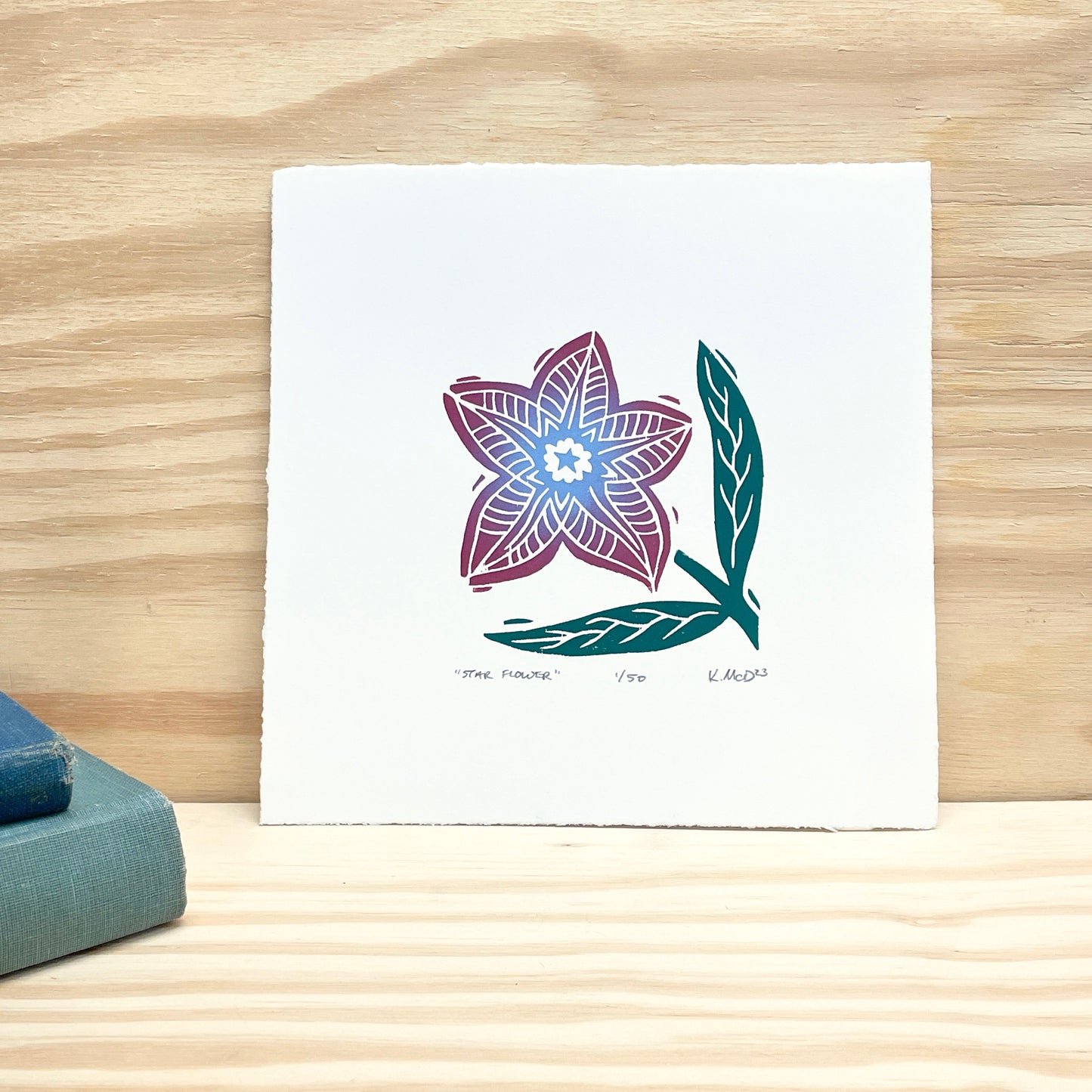 Star Flower - woodblock print (8x8")