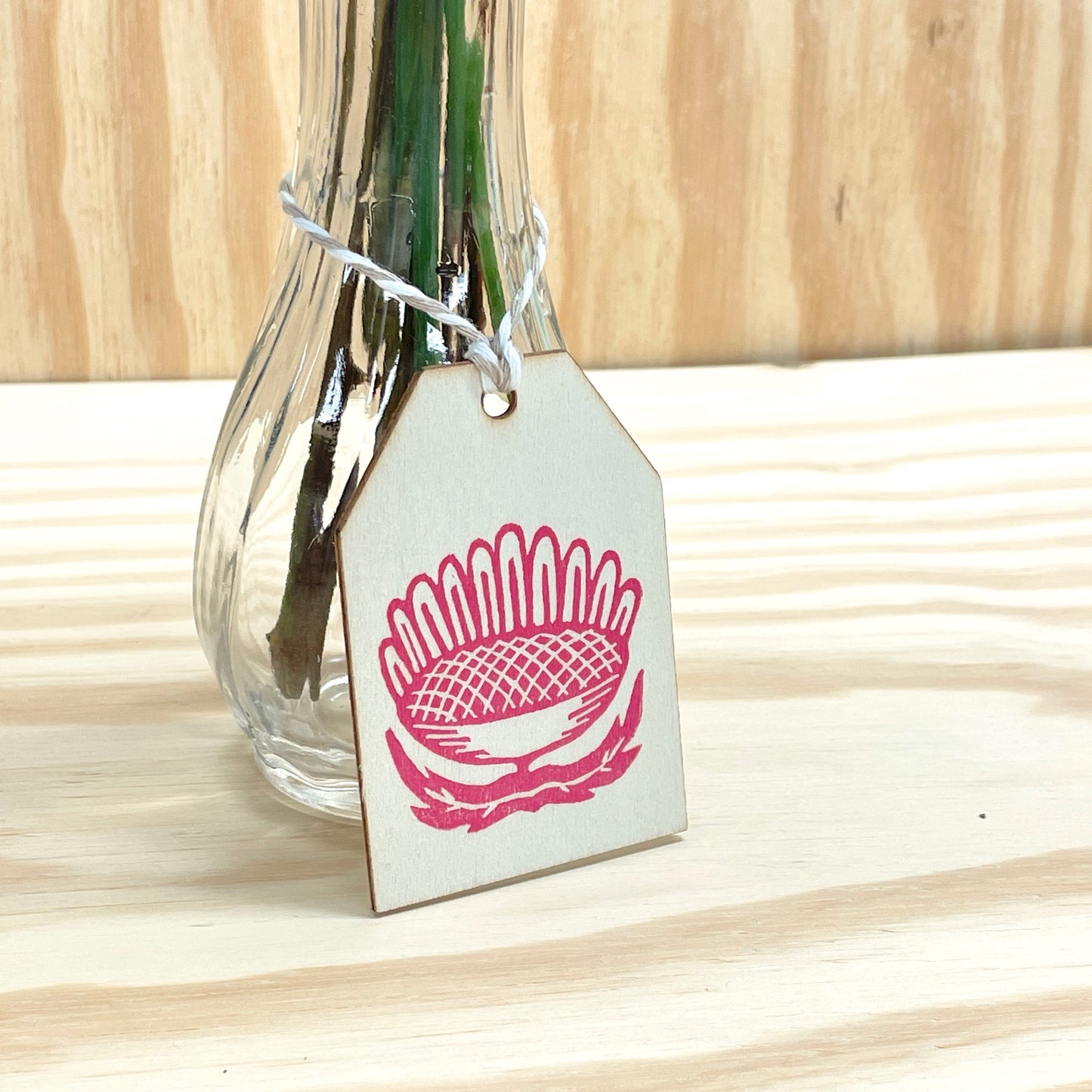 Sunflower Wood Gift Tags - Pink Set of 3