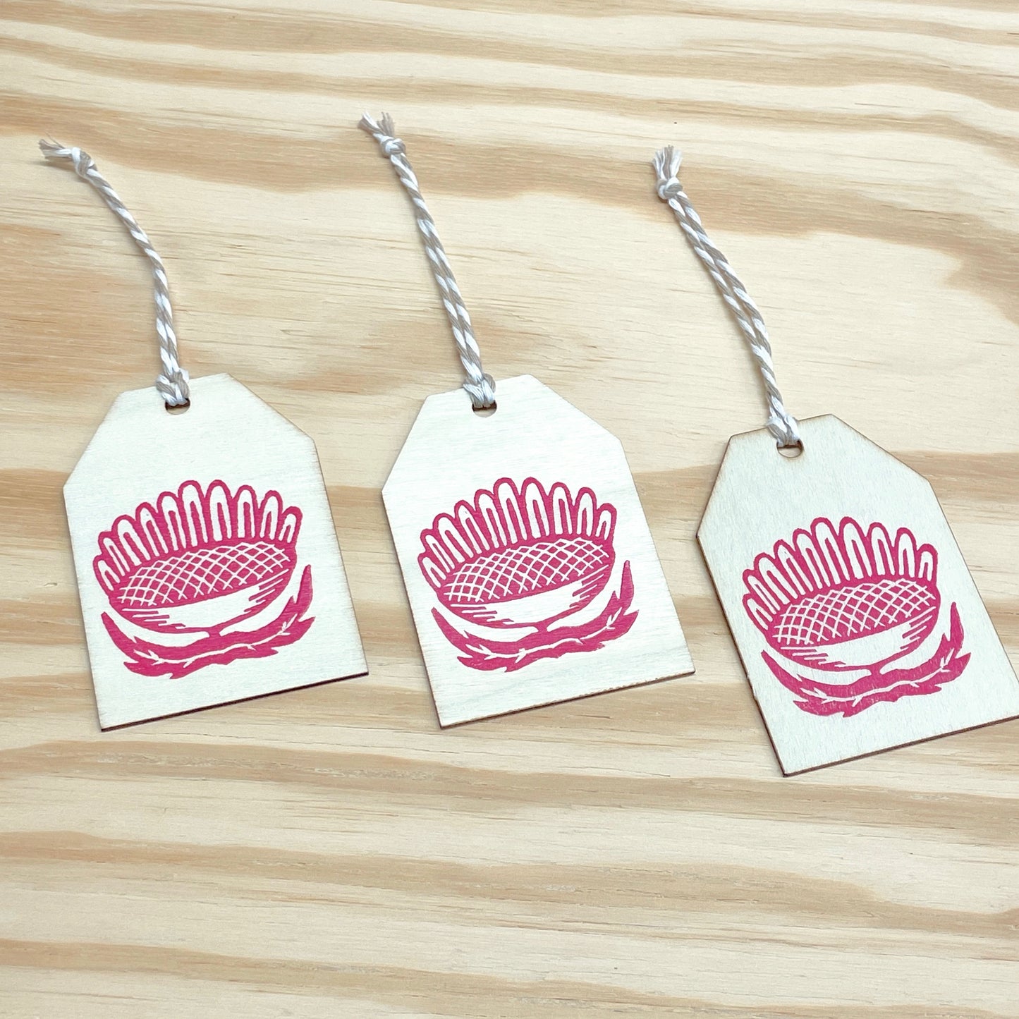 Sunflower Wood Gift Tags - Pink Set of 3