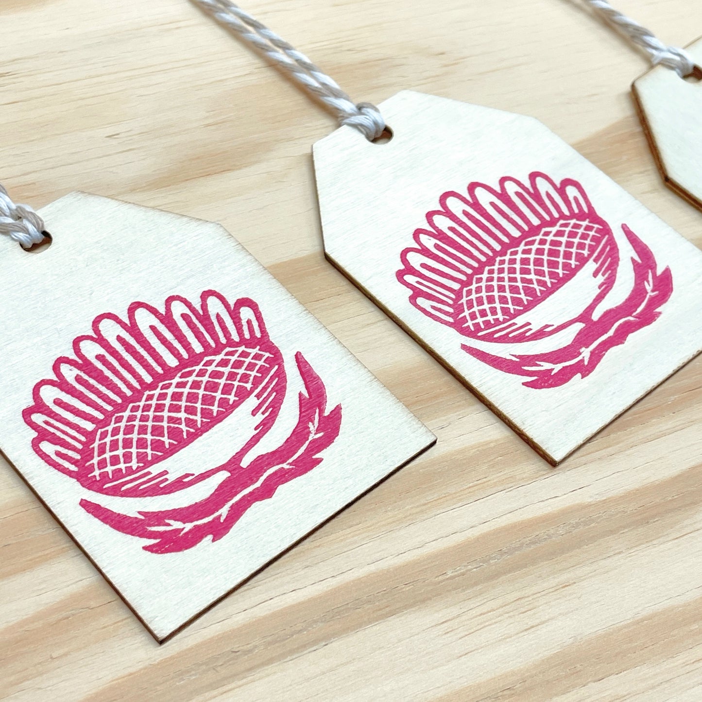 Sunflower Wood Gift Tags - Pink Set of 3