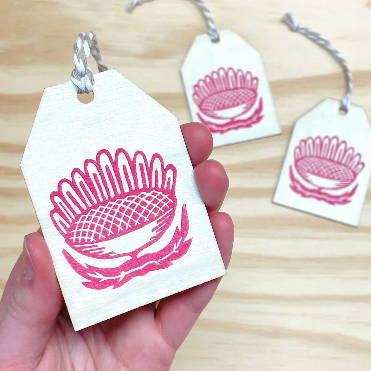 Sunflower Wood Gift Tags - Pink Set of 3