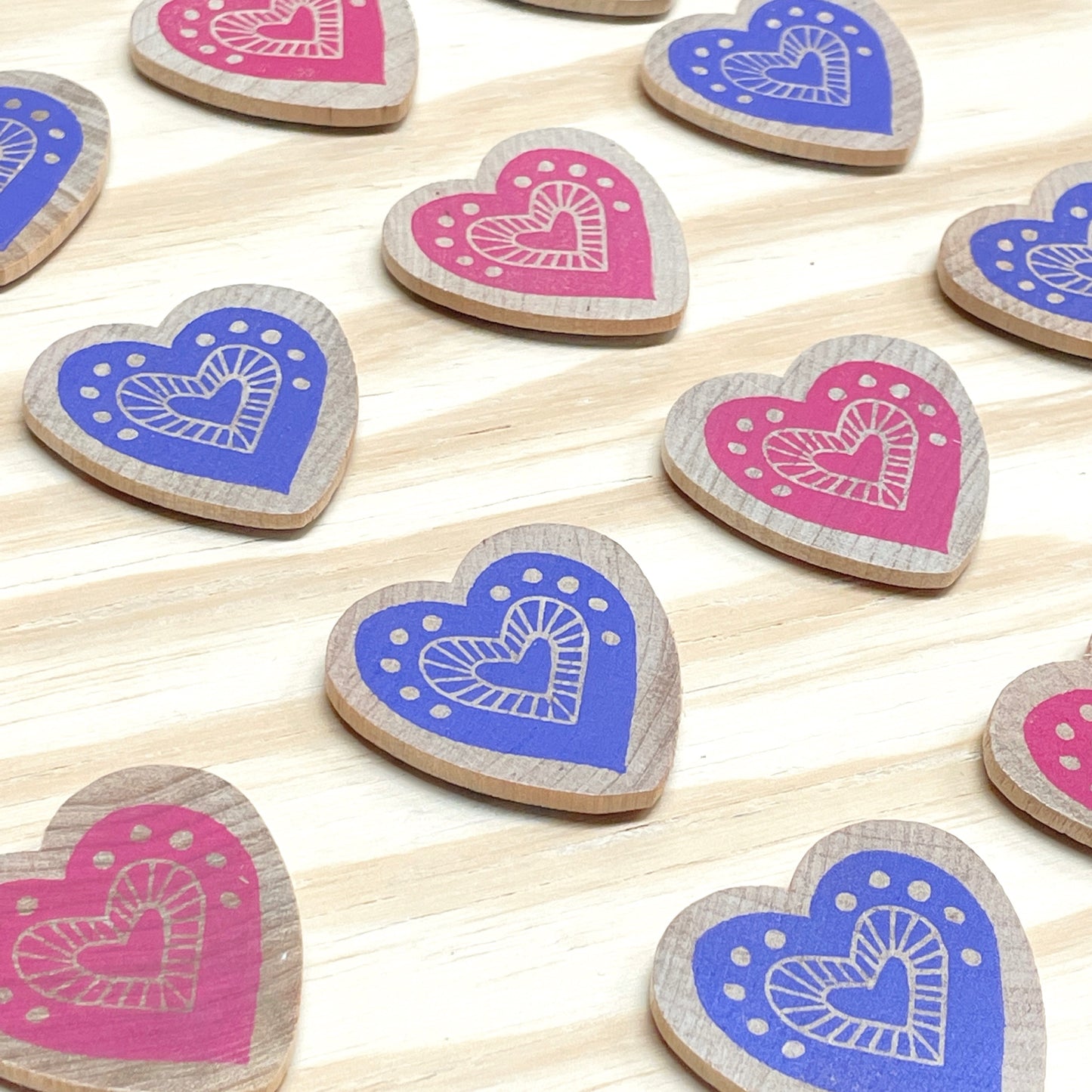 Heart Magnets - hand stamped wood (set of 4)