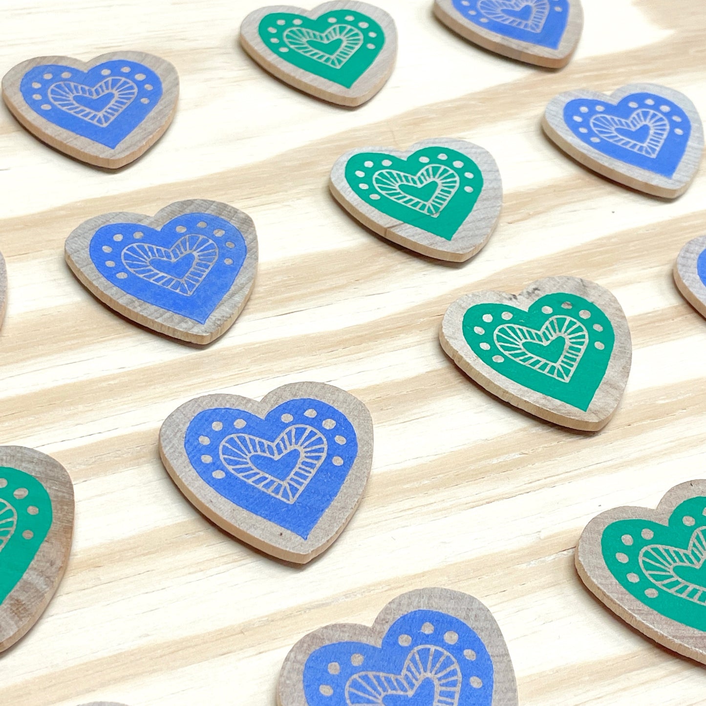 Heart Magnets - hand stamped wood (set of 4)