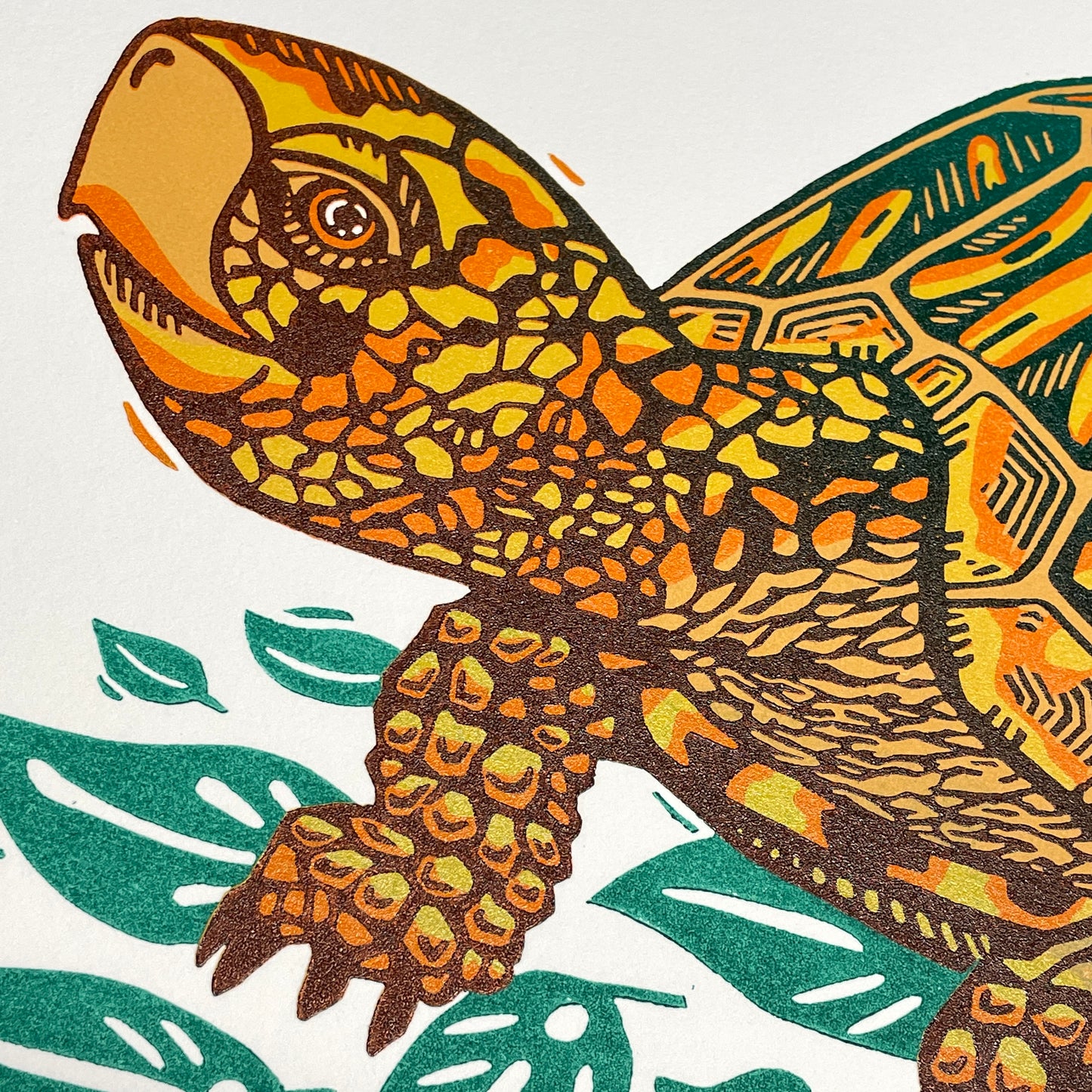 Slow & Steady Goes the Turtle - woodblock and letterpress print (14x18")