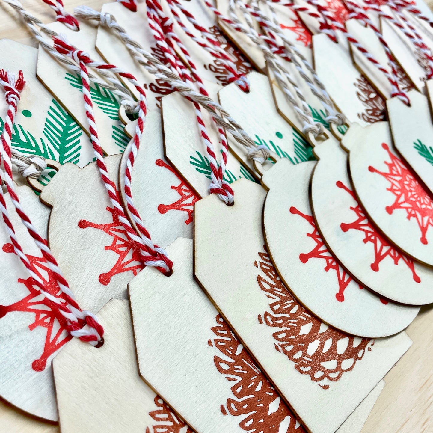 Snowflake Gift Tags - Wood Ornaments - Red Set of 3