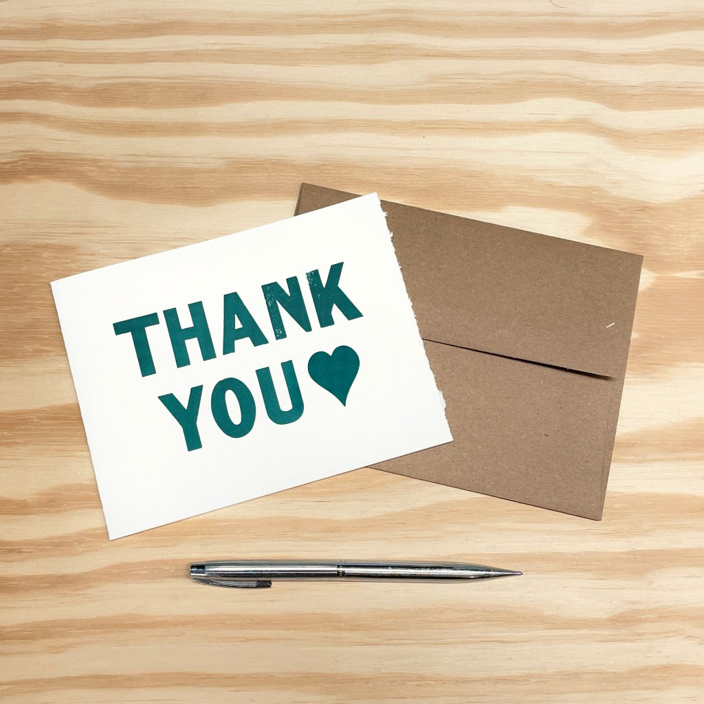 Thank You Heart - single card - wood type letterpress printed