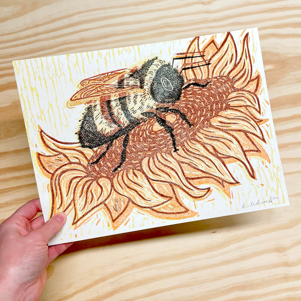 Rusty Patch Bumble Bee GHOST PRINT - woodblock print (9x12")