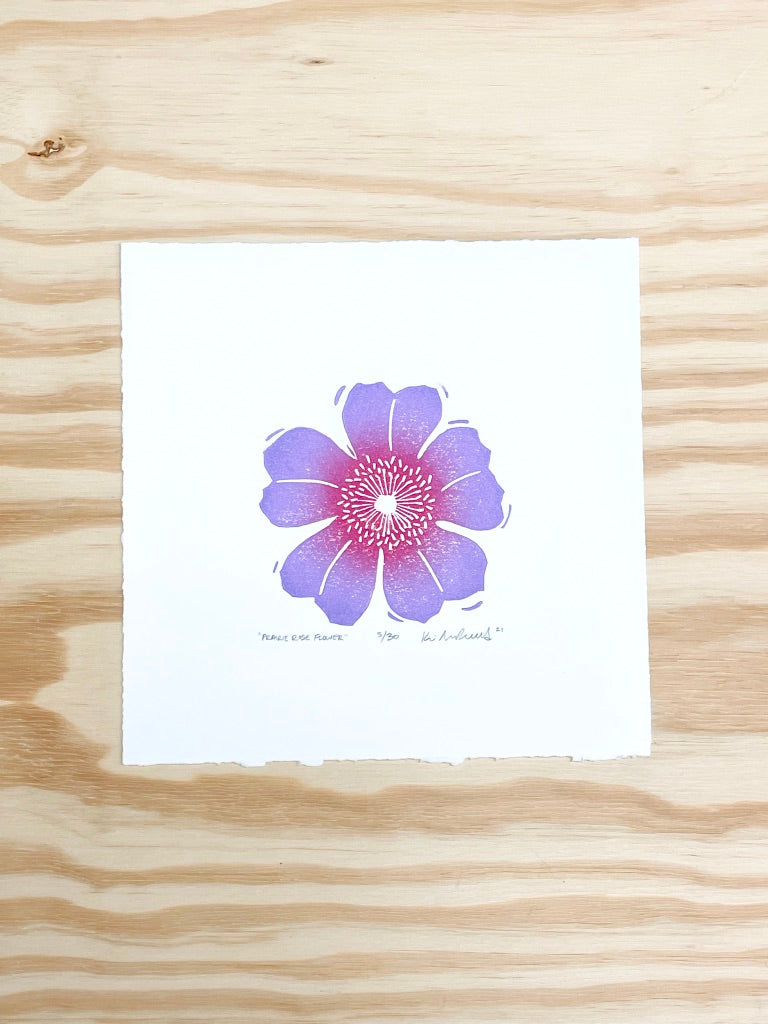 Prairie Rose Flower - woodblock print (8x8")