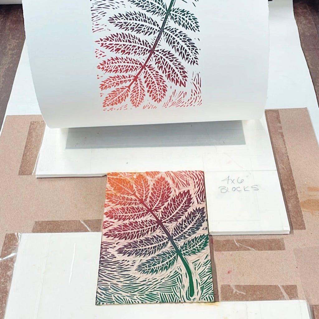 Rowan leaf - woodblock print (9x12”)