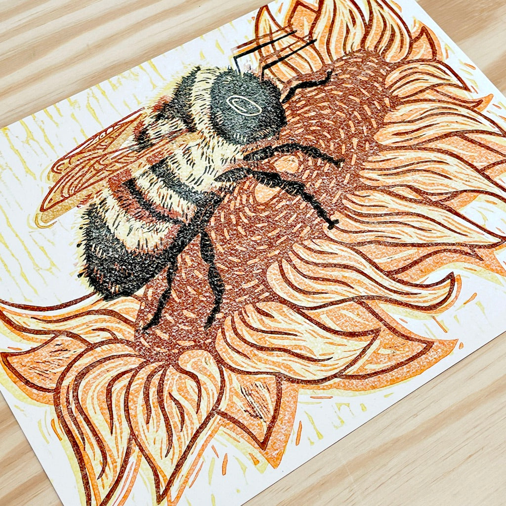 Rusty Patch Bumble Bee GHOST PRINT - woodblock print (9x12")