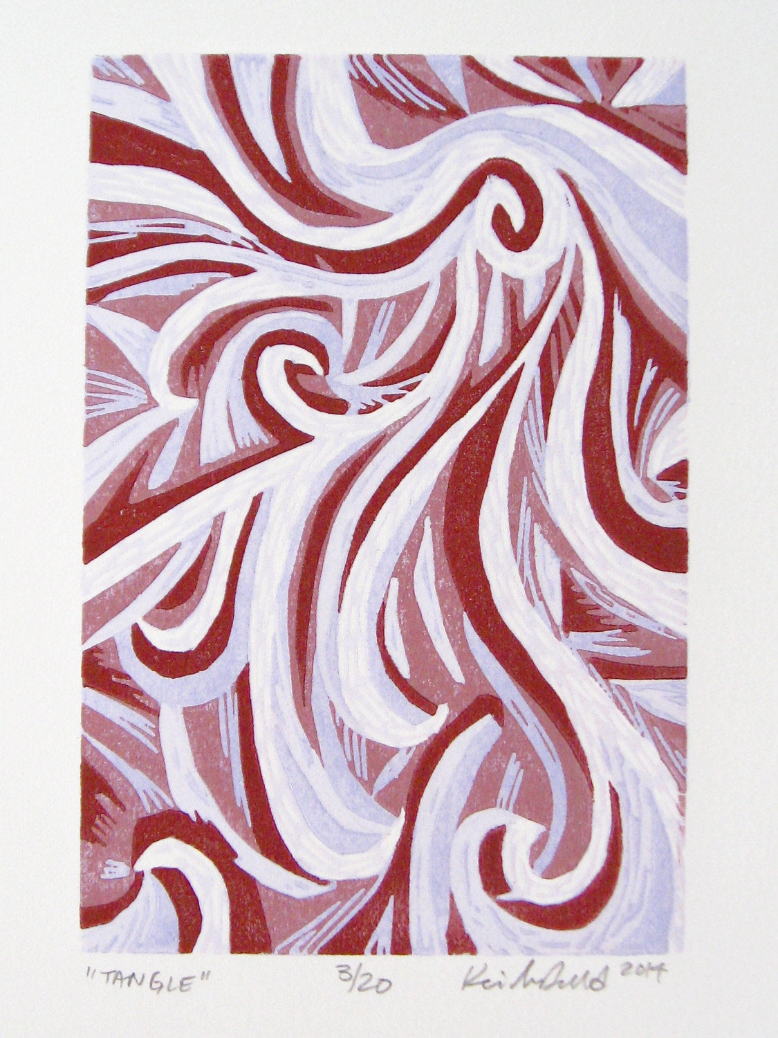 Tangle - reduction woodblock print (9x12”)