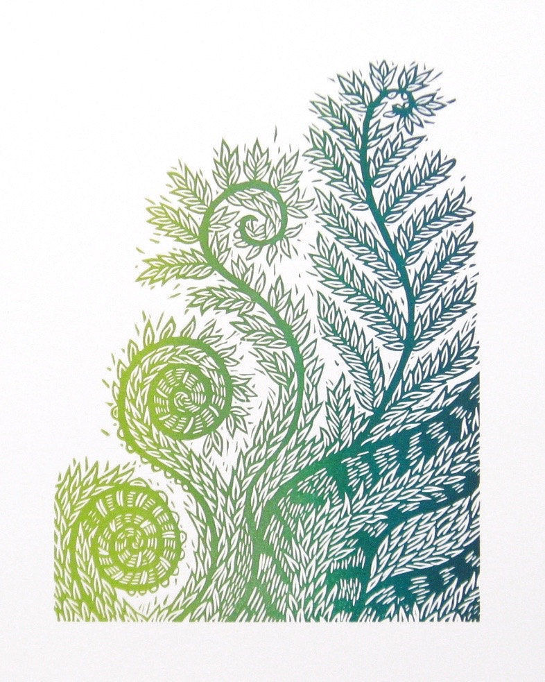 Life's Design (fiddle head ferns) - ARTIST PROOF woodblock print (14x18")