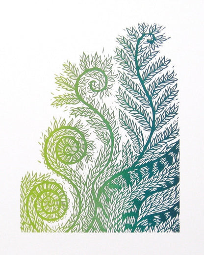 Life's Design (fiddle head ferns) - ARTIST PROOF woodblock print (14x18")