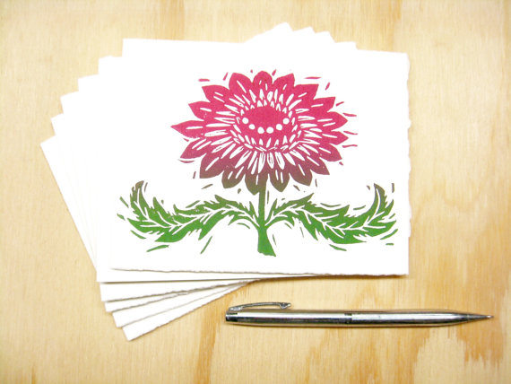 Magenta Flower 6-pack cards - woodblock printed