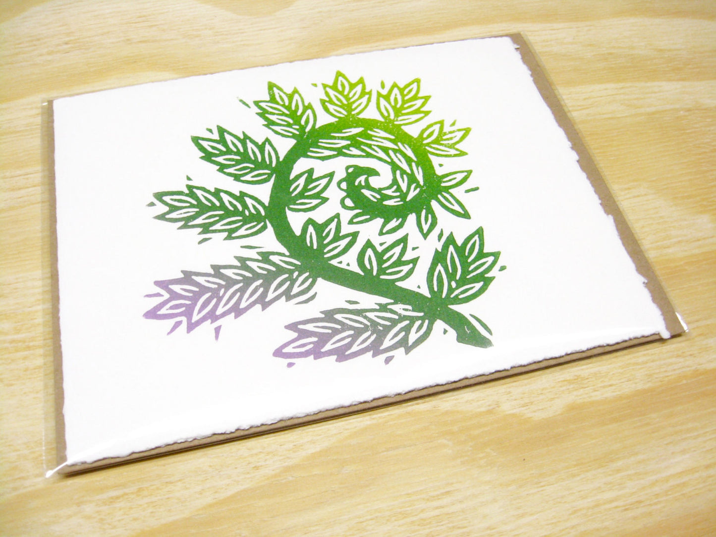 Fiddlehead Fern single card - woodblock printed