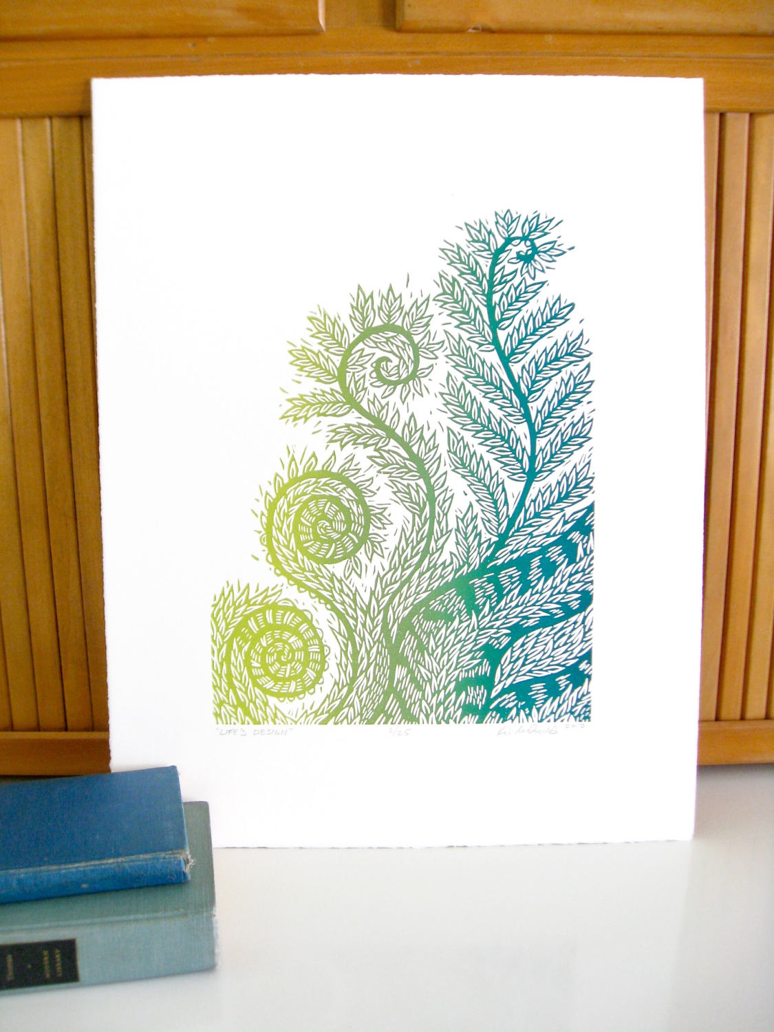 Life's Design (fiddle head ferns) - ARTIST PROOF woodblock print (14x18")