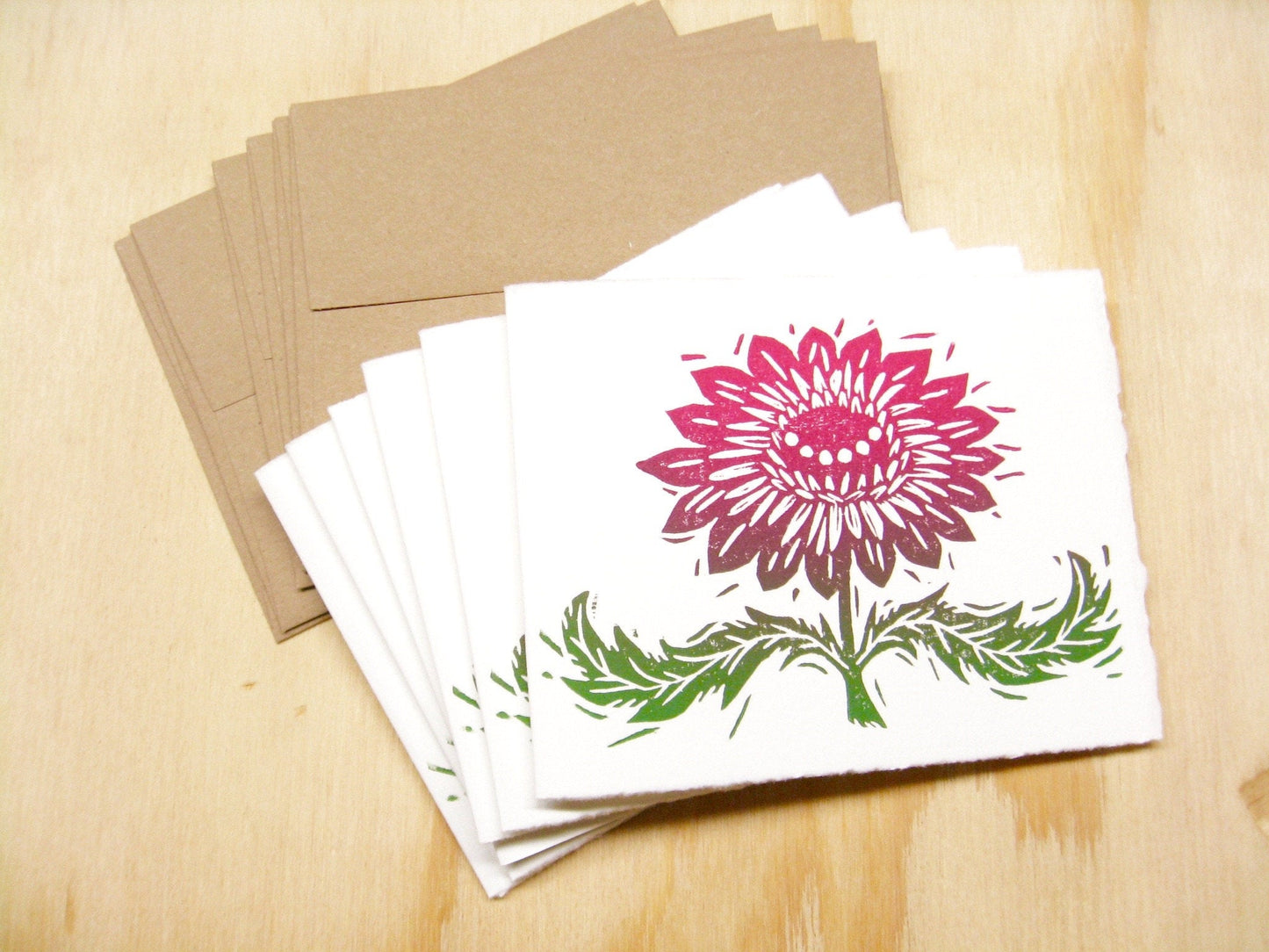 Magenta Flower 6-pack cards - woodblock printed