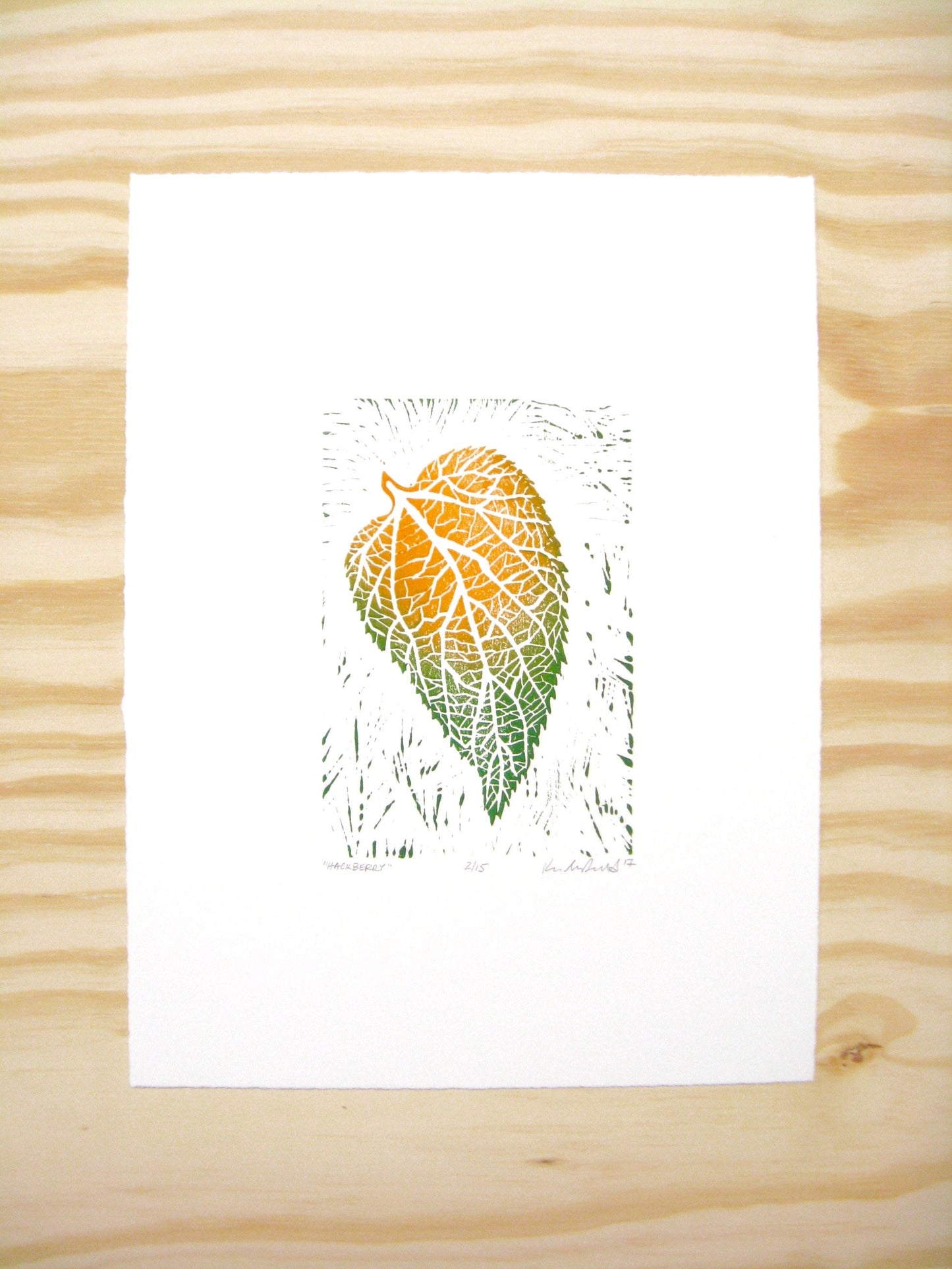 Hackberry leaf - woodblock print (9x12”)