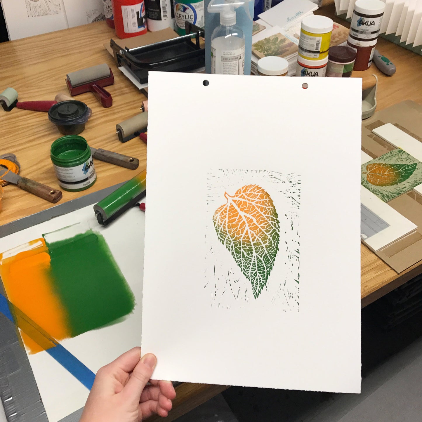 Hackberry leaf - woodblock print (9x12”)